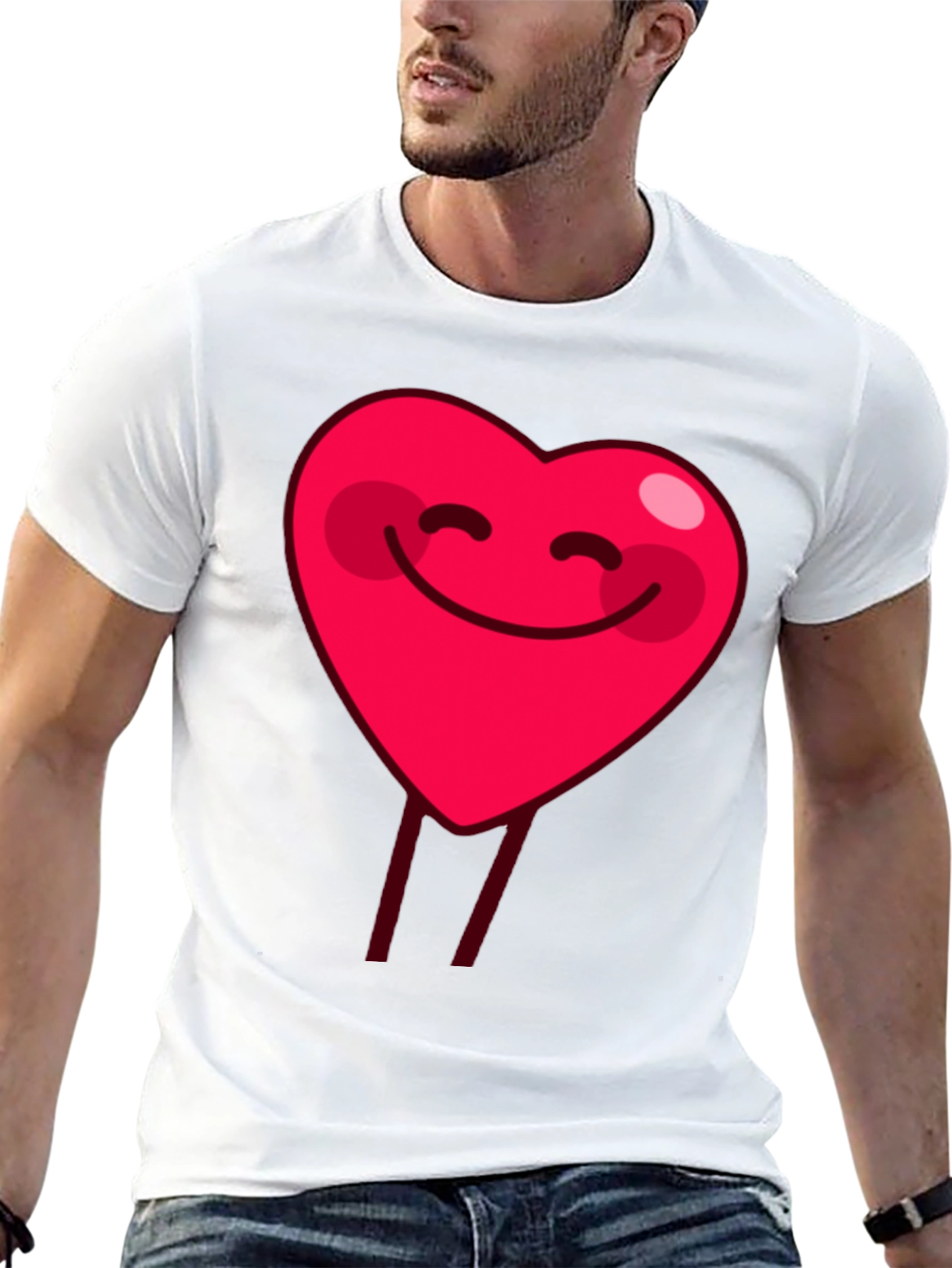 Smiling Heart Graphic Tee - Black Cotton Casual Shirt