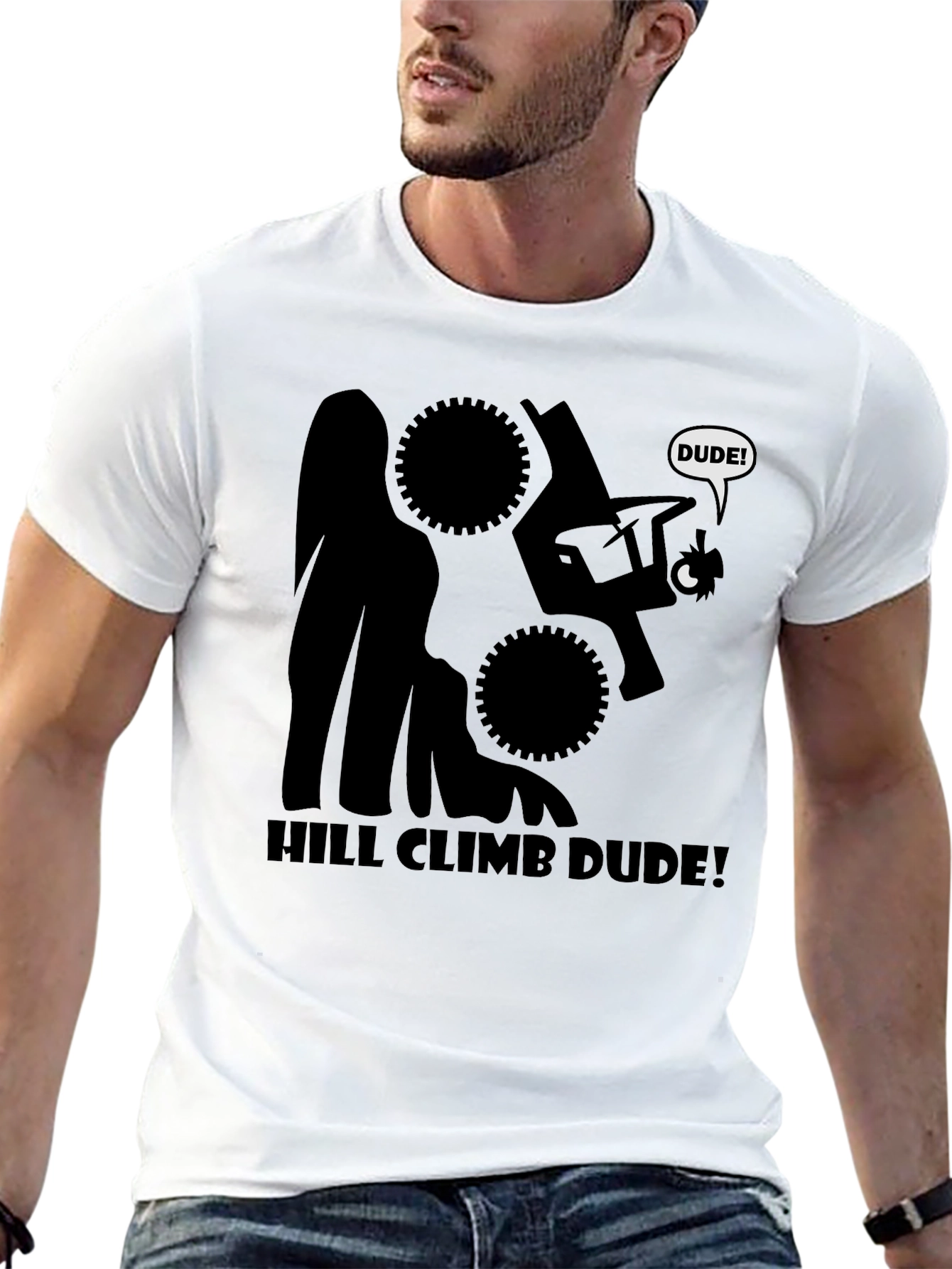 Hill Climb Dude Graphic Tee - Black Cotton T-Shirt