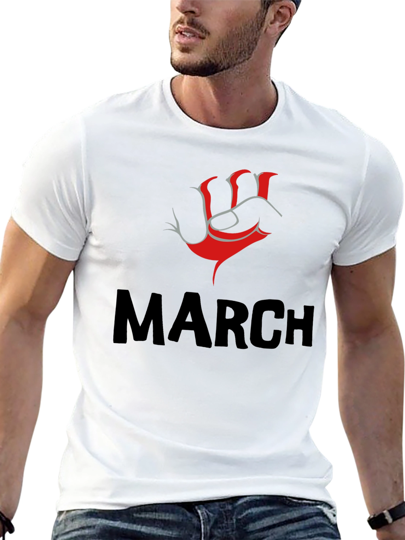 Bold March T-Shirt with Red Fist Design - Mens