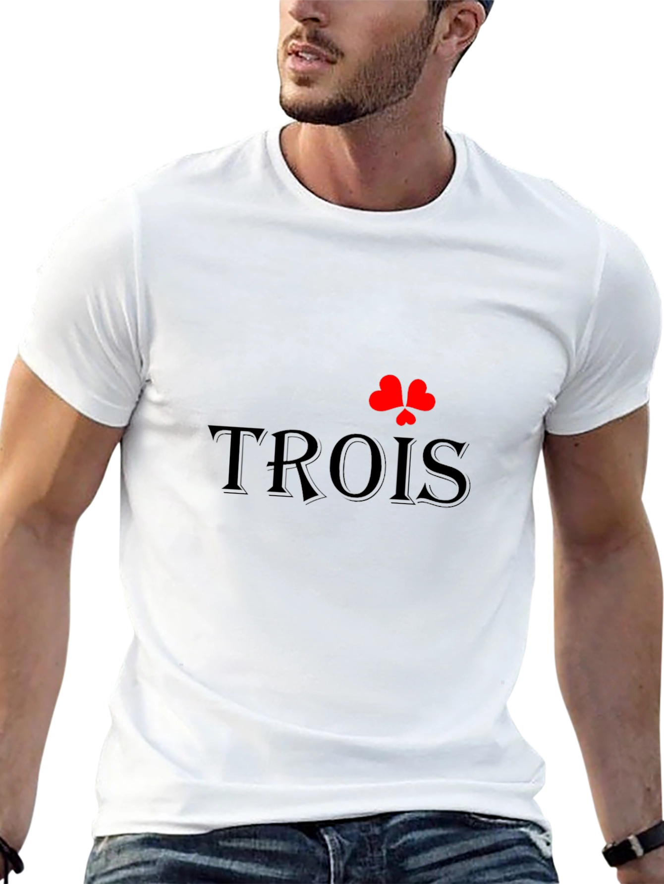 Stylish Black T-Shirt with Trois Clover Design