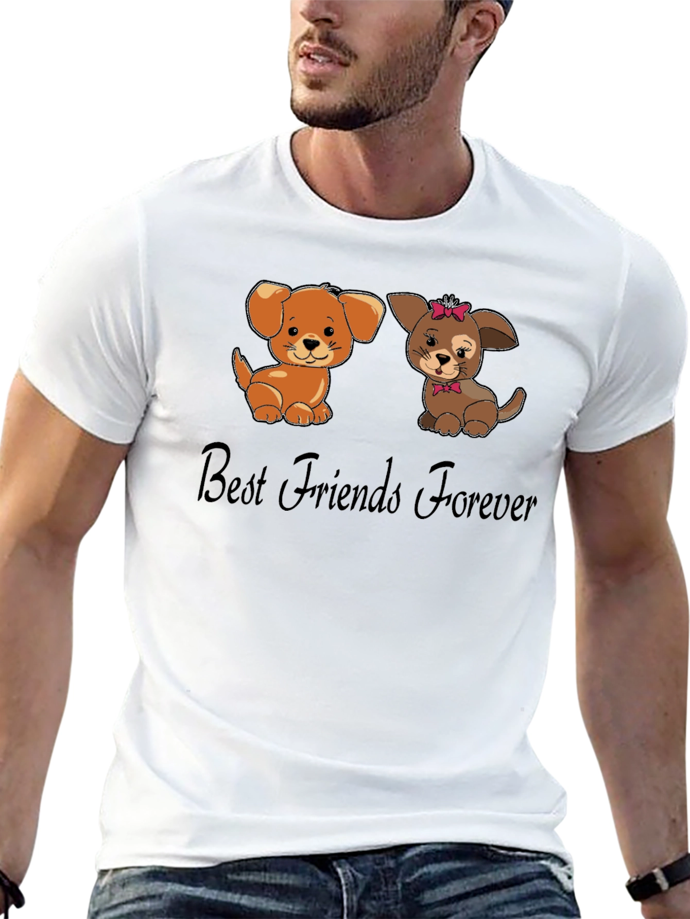 Best Friends Forever Dog Cartoon Black T-Shirt