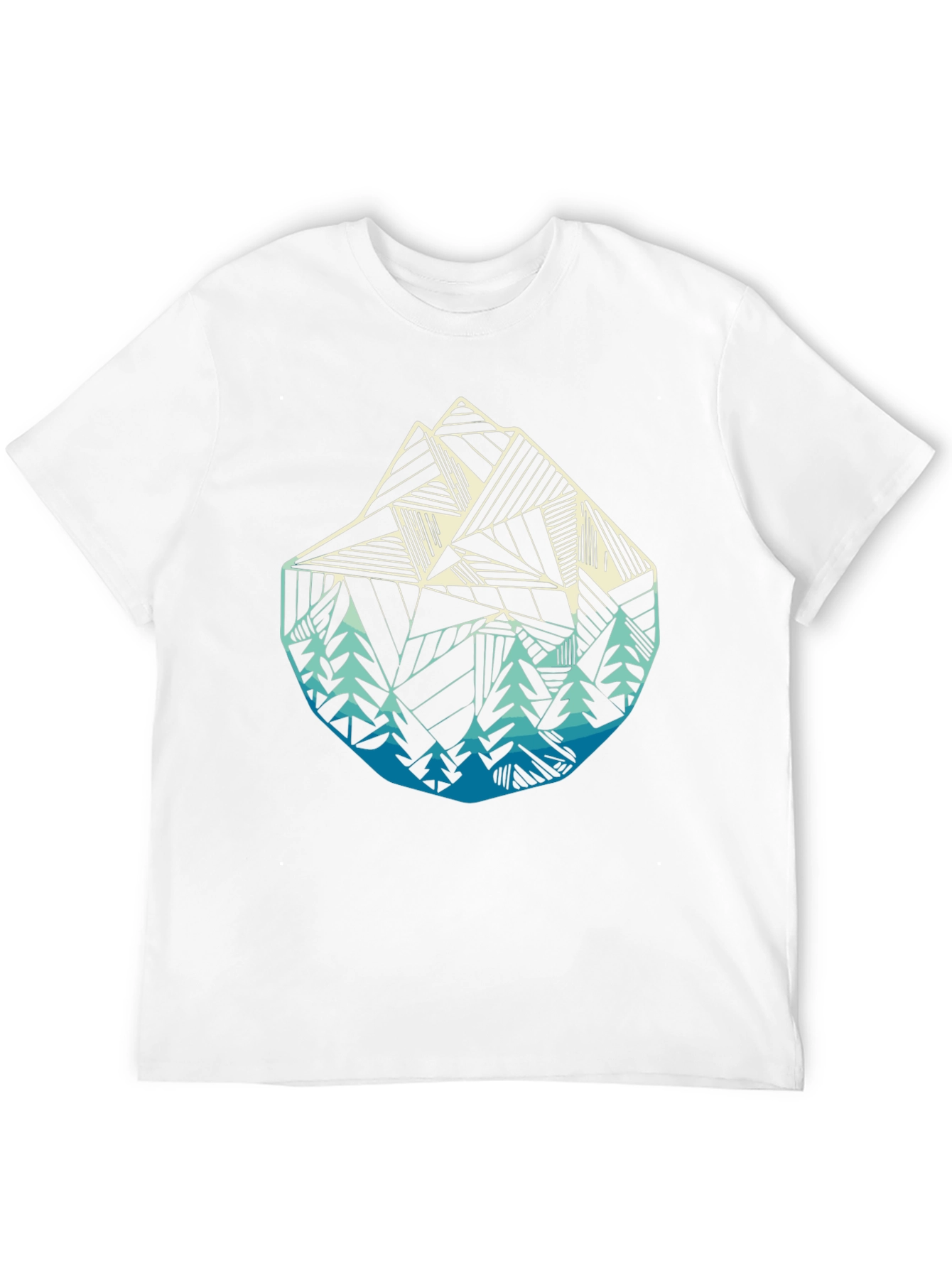 Geometric Mountain & Trees Graphic Tee - Black