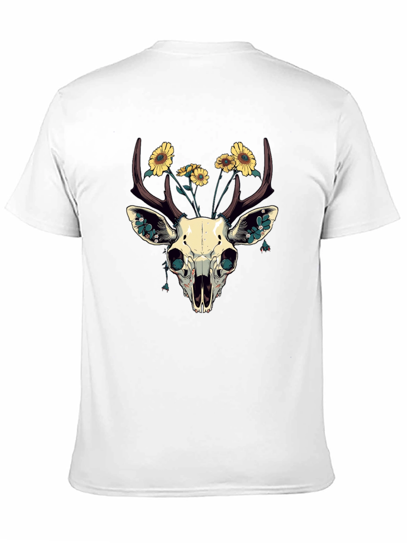 Deer Skull & Sunflower Graphic T-Shirt