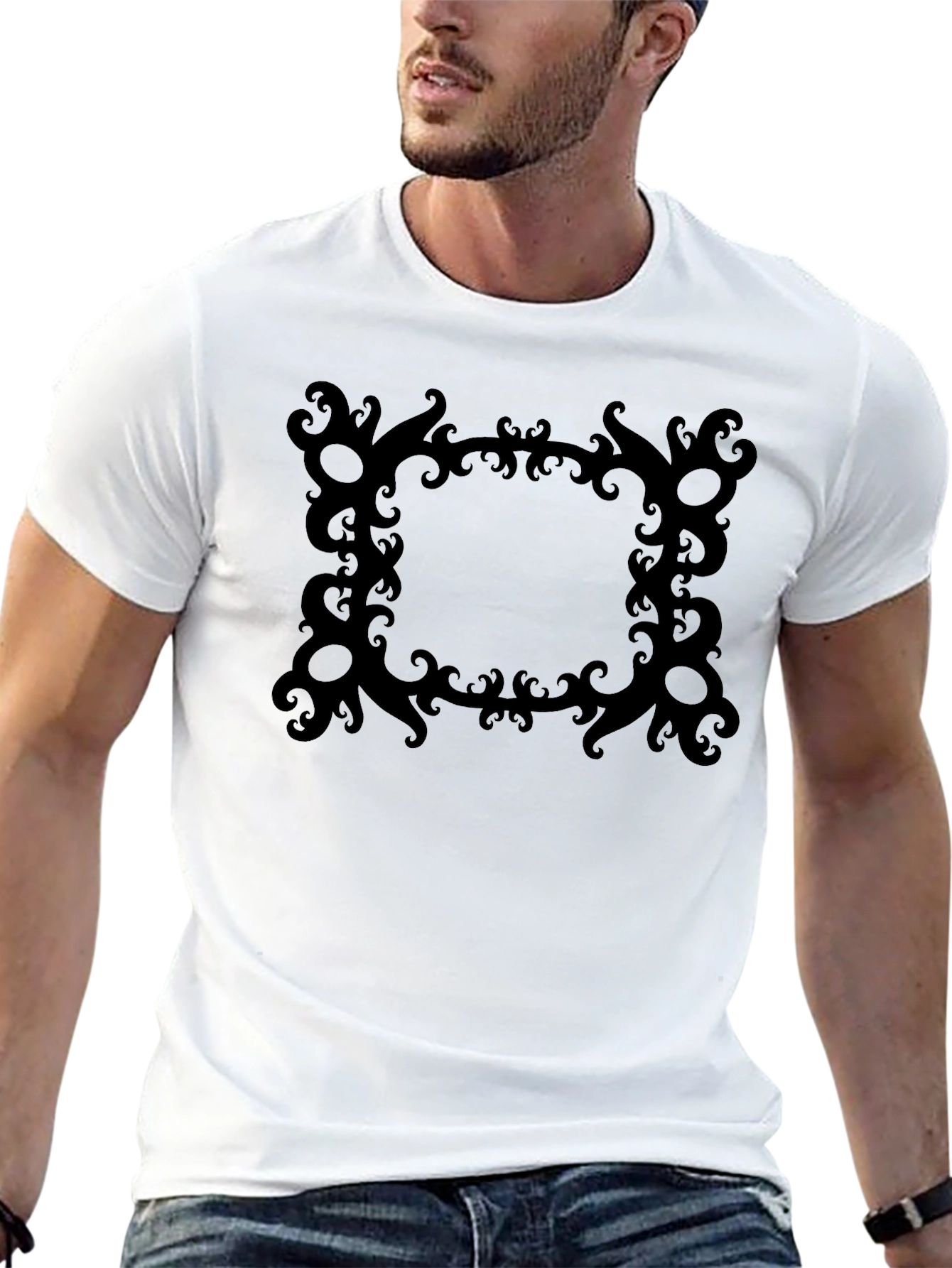 Stylish Black Tee with Ornate Square Graphic