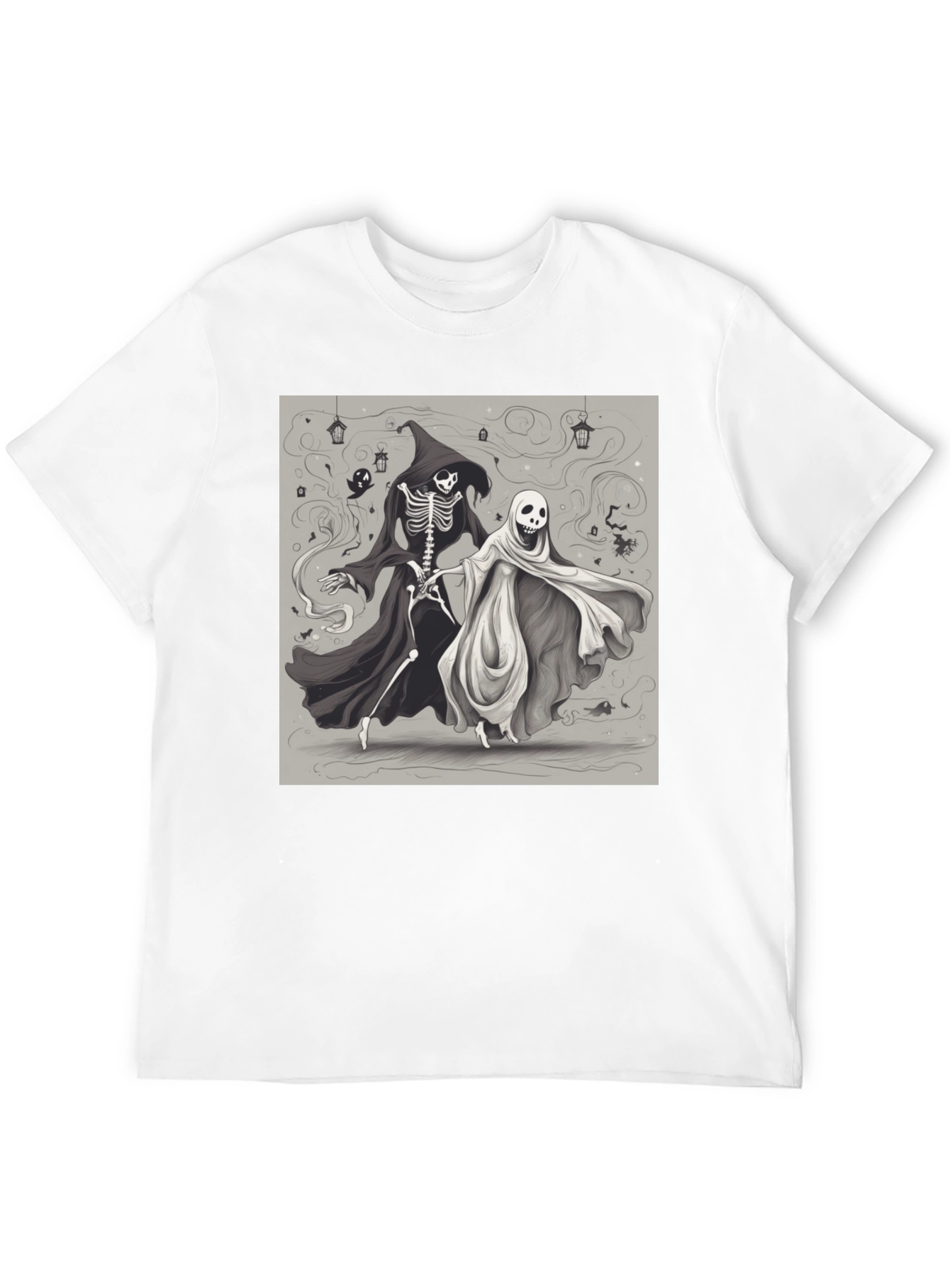 Halloween Skeleton and Ghost Graphic Tee