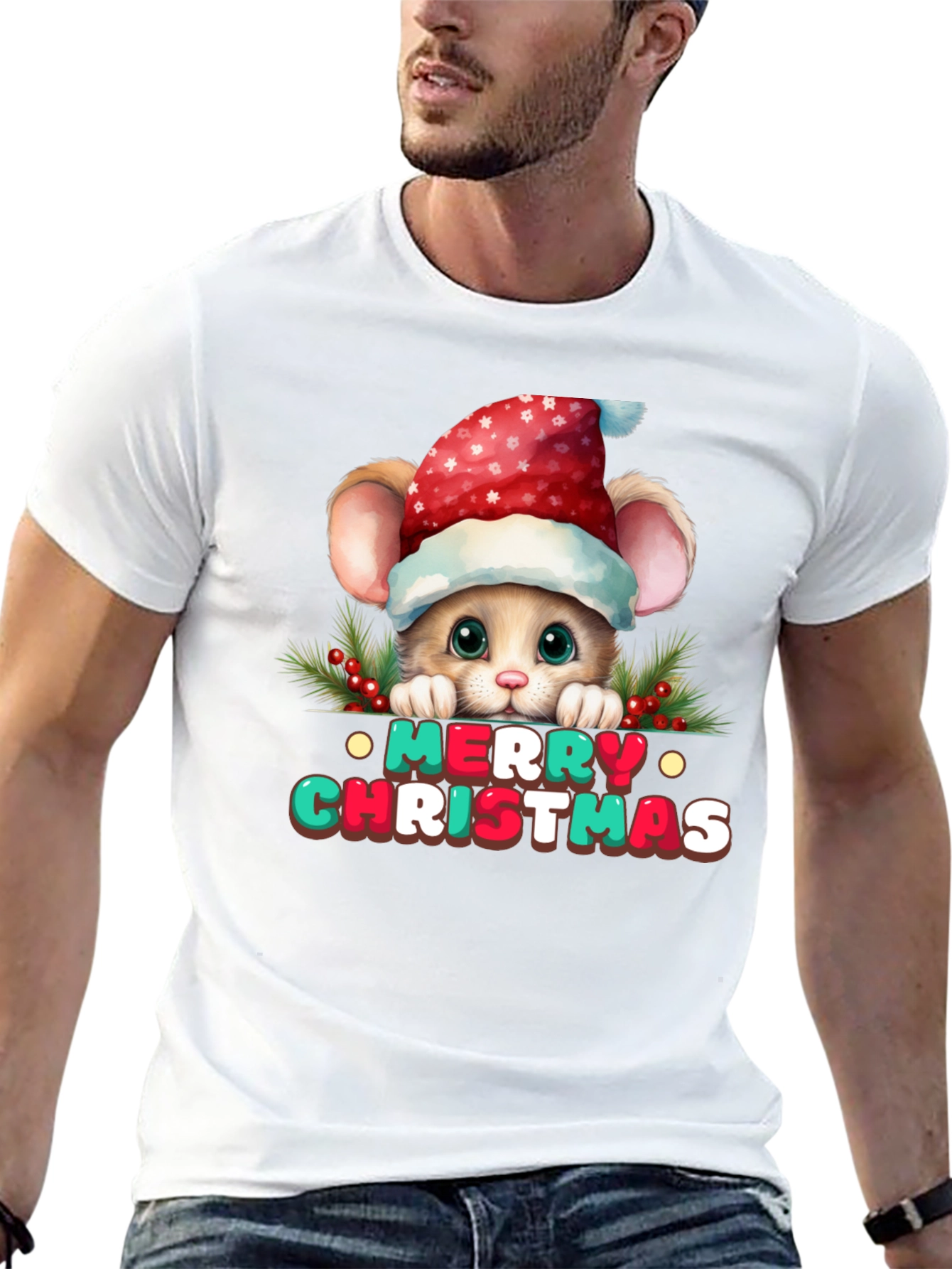 Festive Mouse Christmas Graphic T-Shirt
