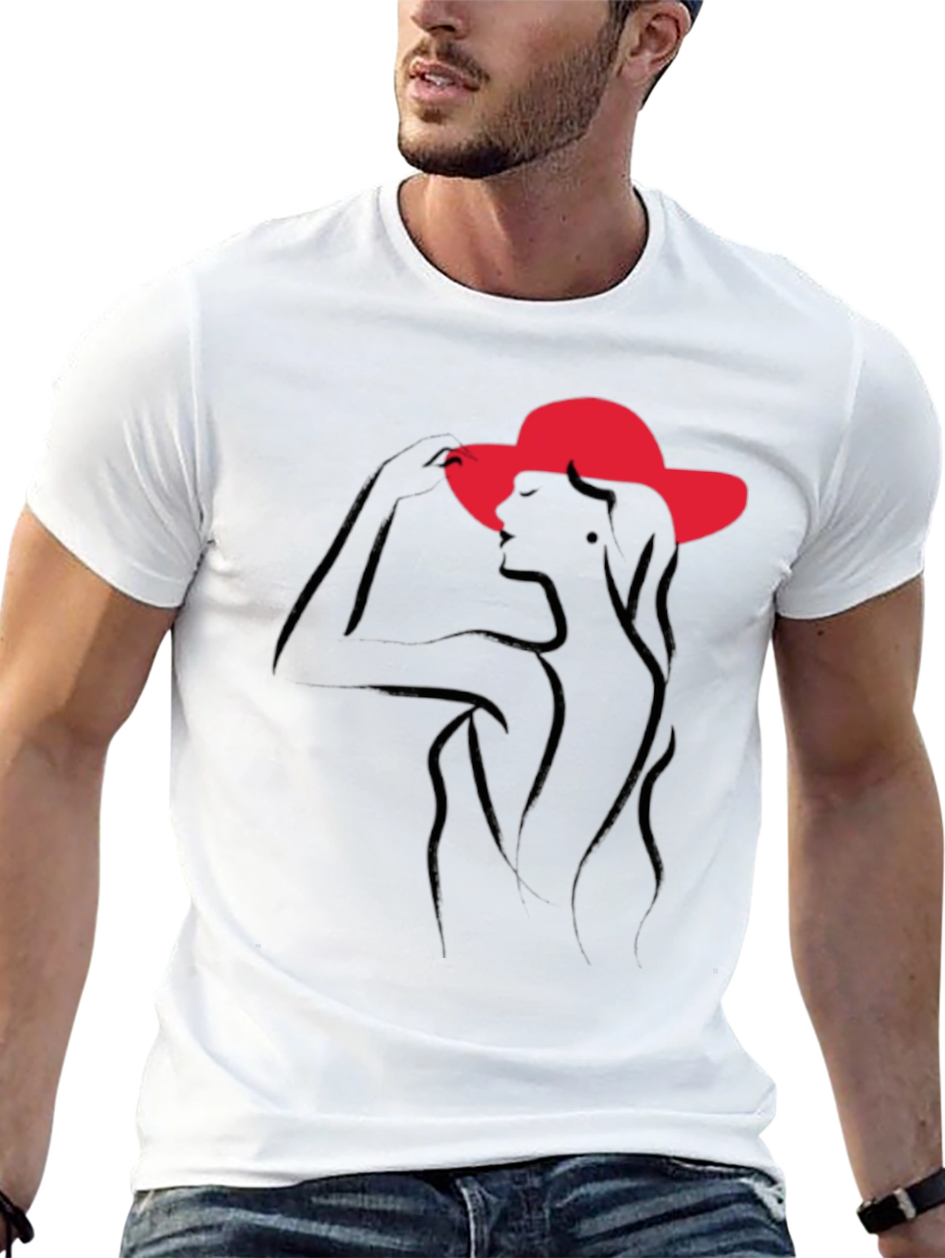 Elegant Woman in Hat Black T-Shirt