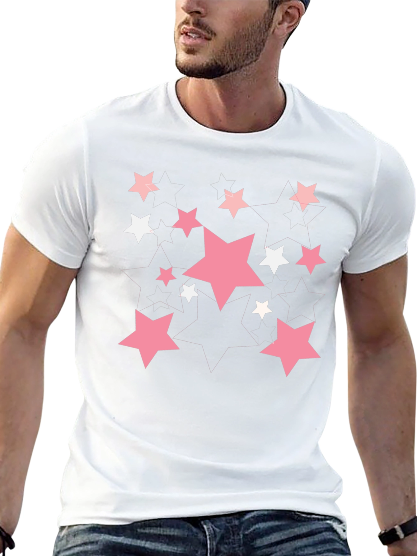 Starry Graphic Print T-Shirt - Casual Black Tee
