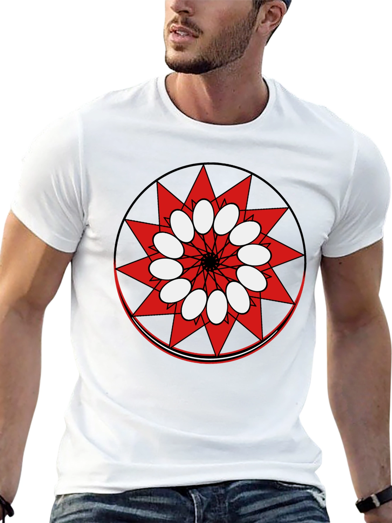 Geometric Starburst Graphic Print Black T-Shirt