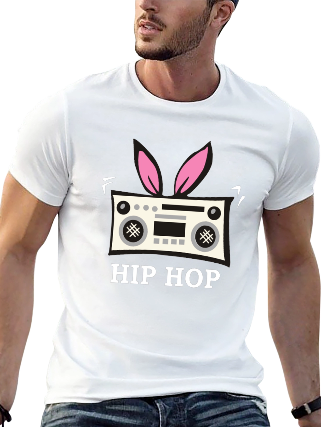 Hip Hop Bunny Radio Black T-Shirt