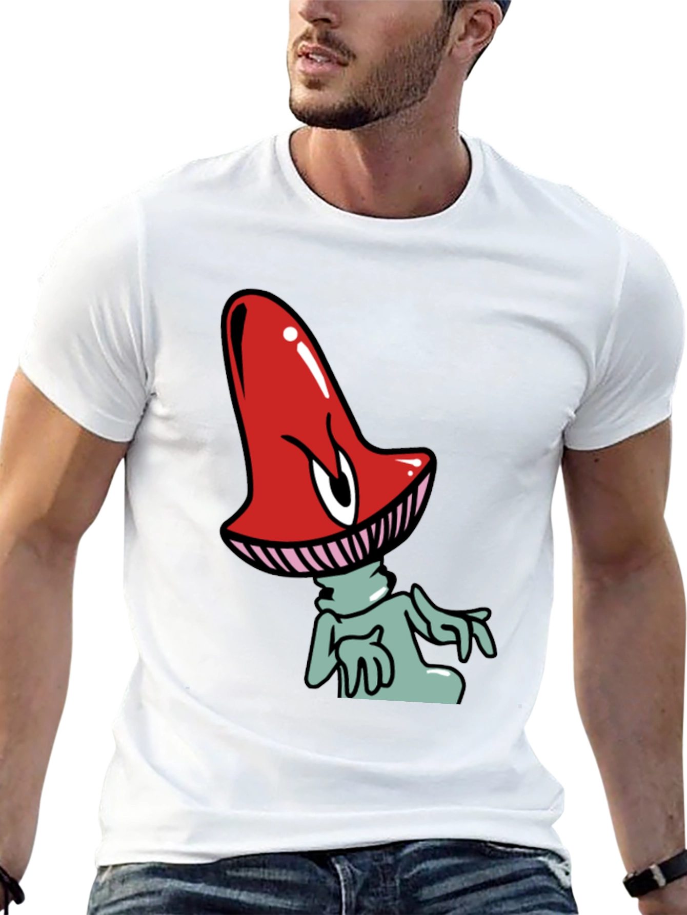Funky Mushroom Graphic Tee - Black Cotton Blend