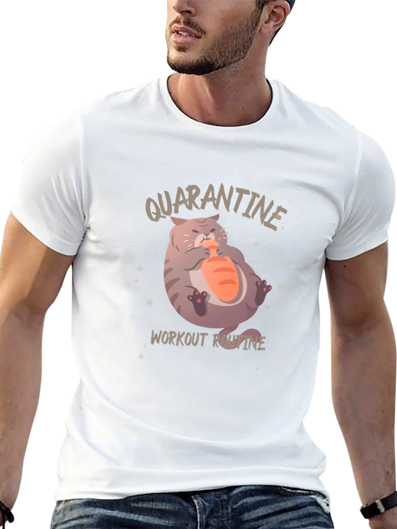 Quarantine Cat Workout T-Shirt - Funny Graphic Tee