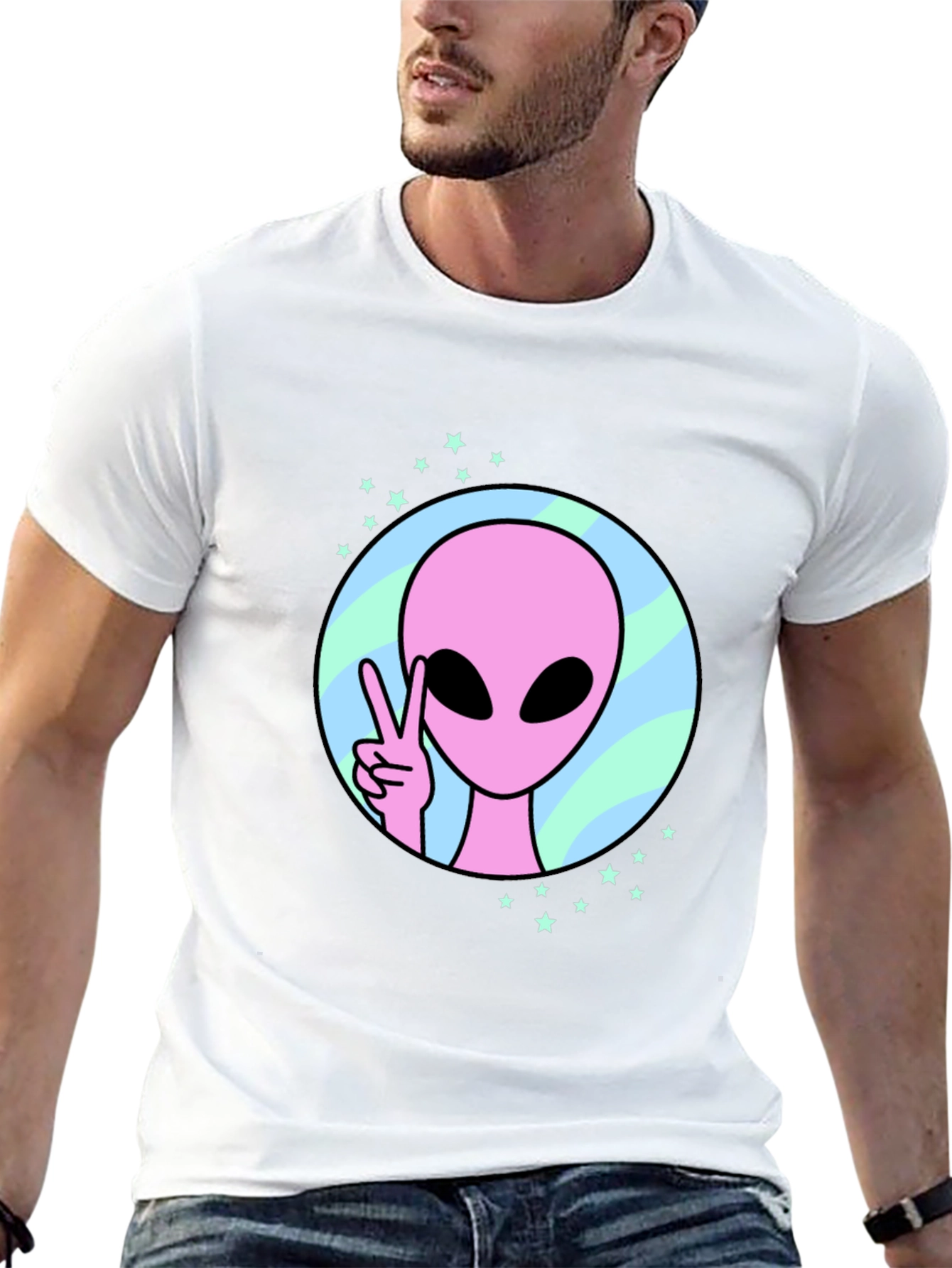 Peace Alien Graphic Tee - Black Cotton Shirt