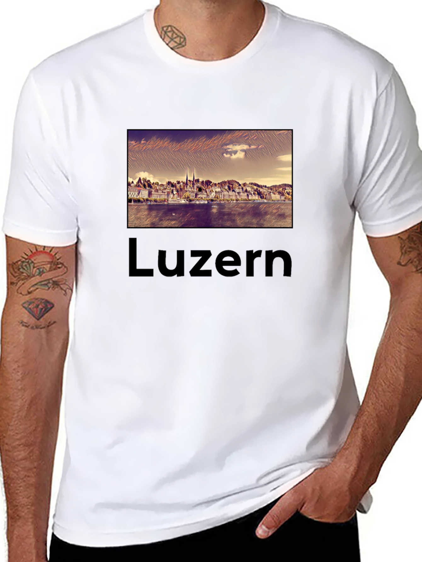 Luzern Black T-Shirt - Cityscape Design