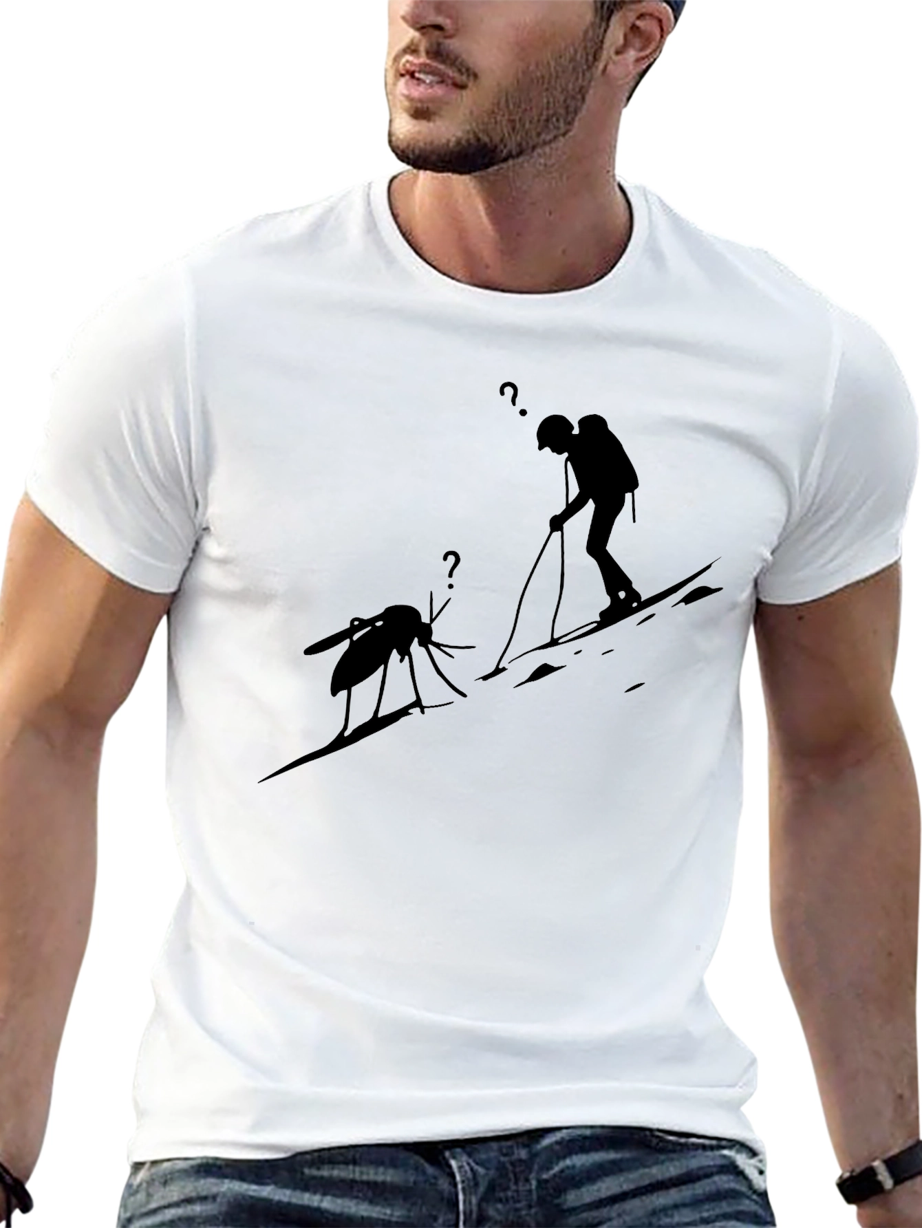 Black T-Shirt with Skiing Mosquito Graphic