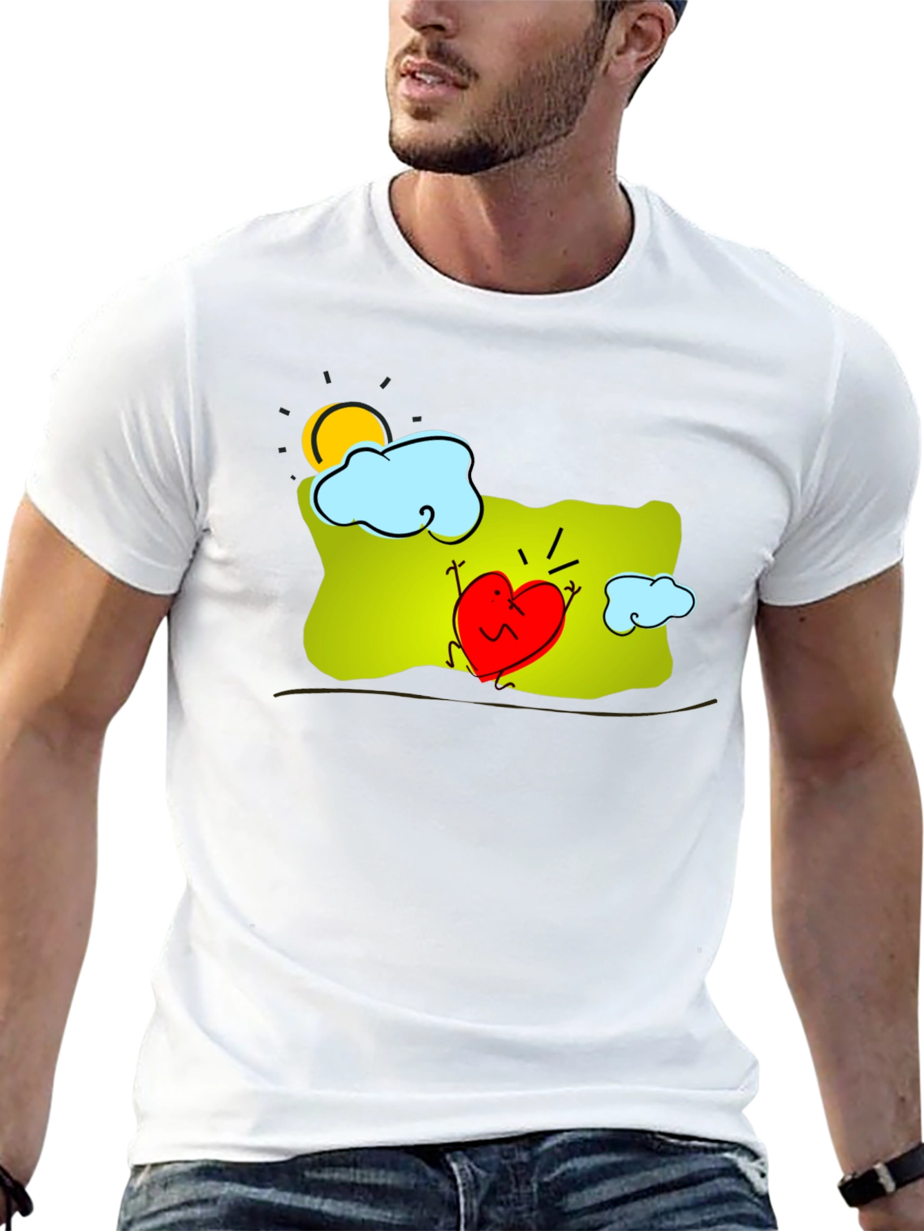 Heart Character Graphic Print Black T-Shirt