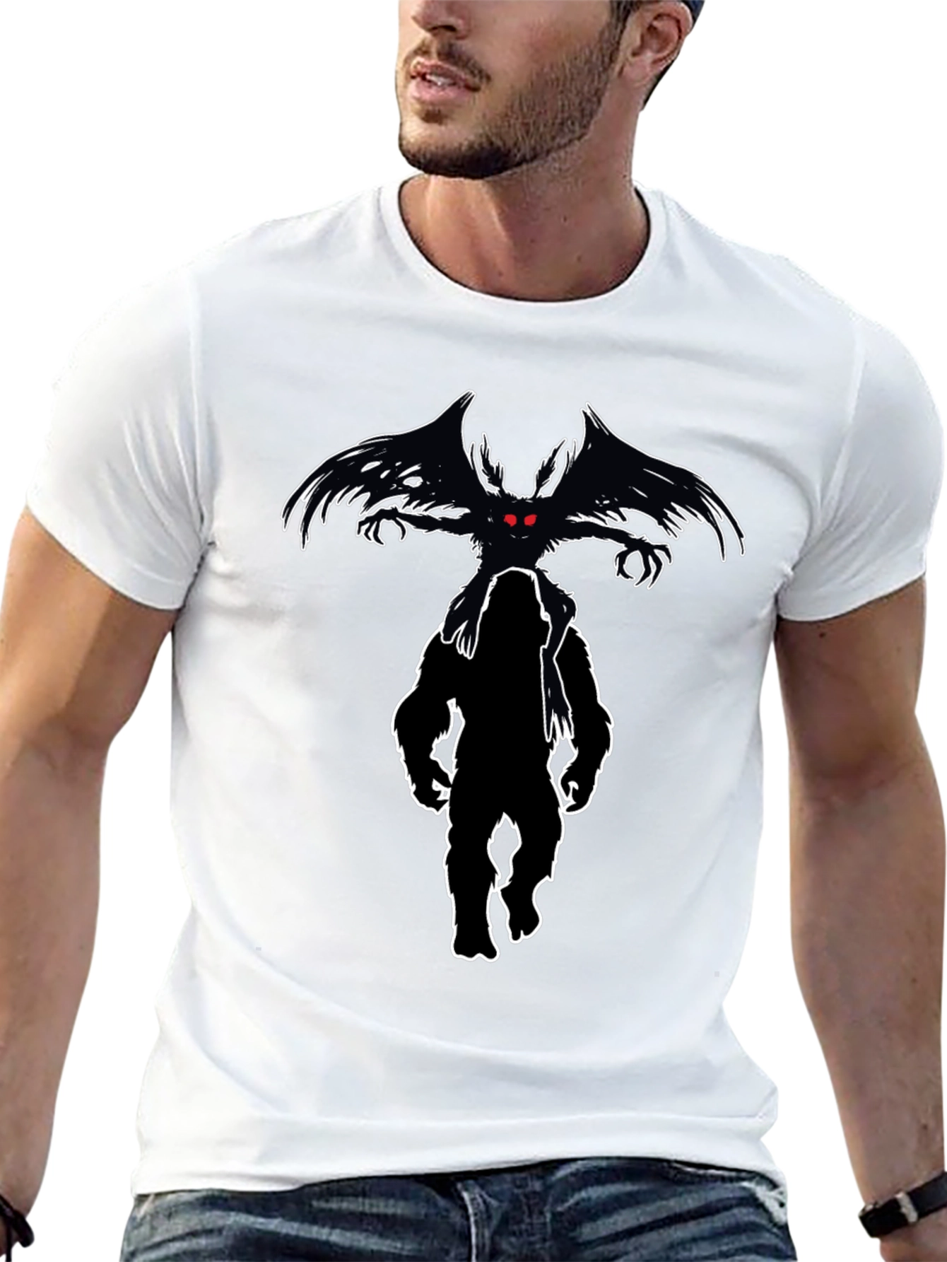 Cryptid Tee: Mothman & Bigfoot Graphic Print