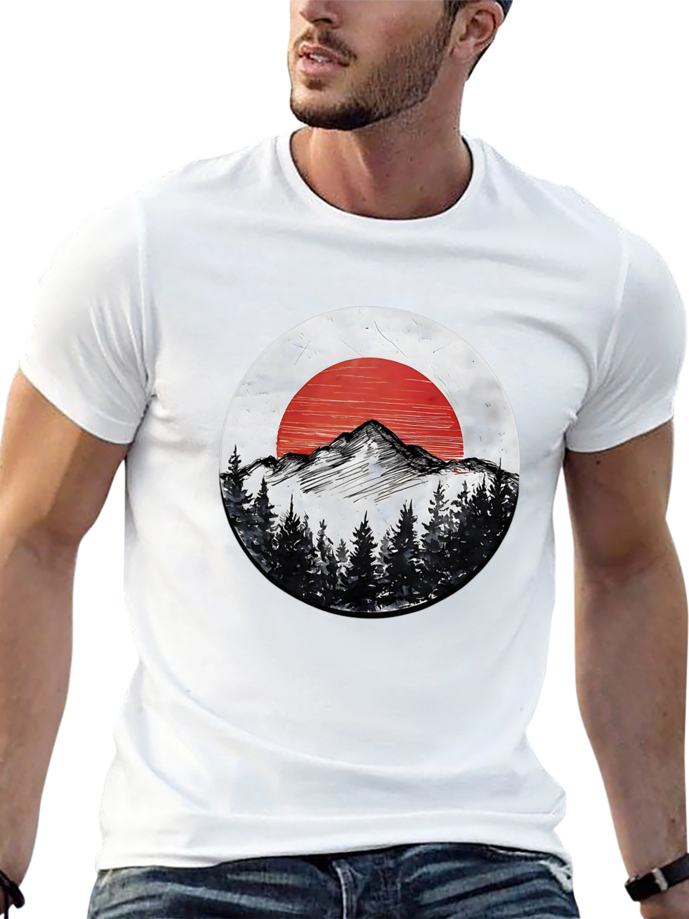 Mountain & Sun Graphic Tee - Black Cotton T-Shirt