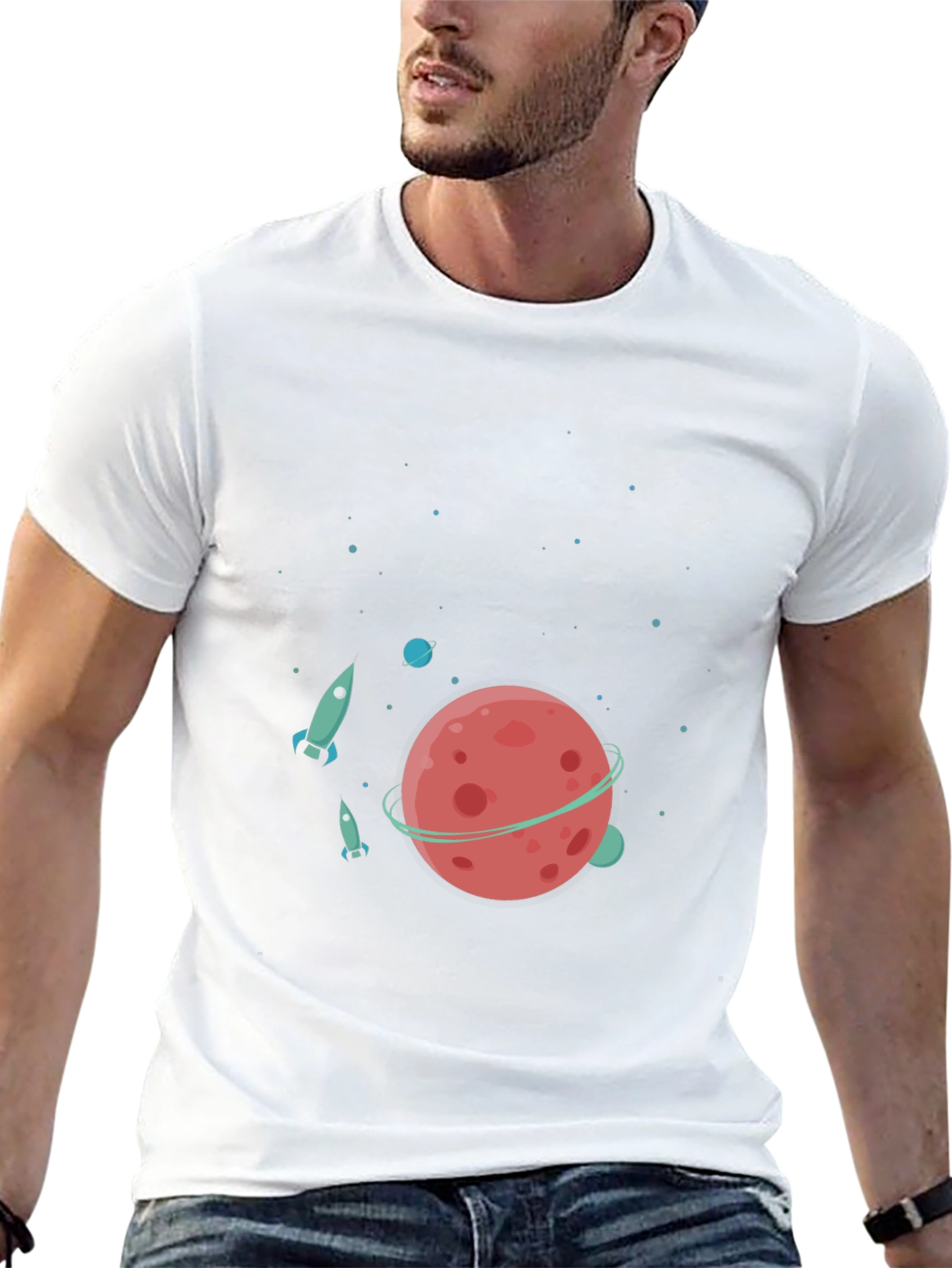Space Adventure T-Shirt - Planet & Rocket Design