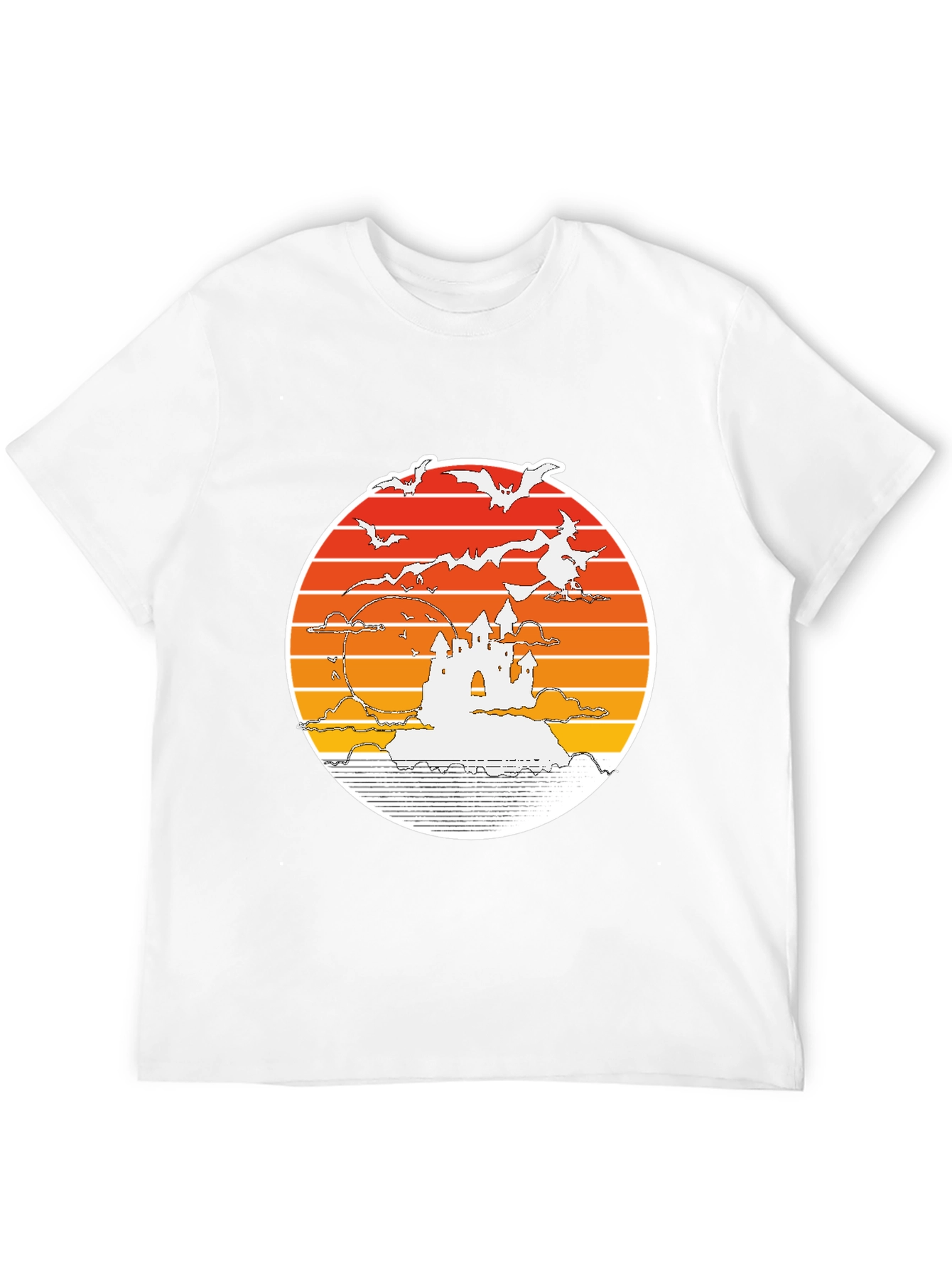 Halloween T-Shirt: Retro Sunset Witch Castle