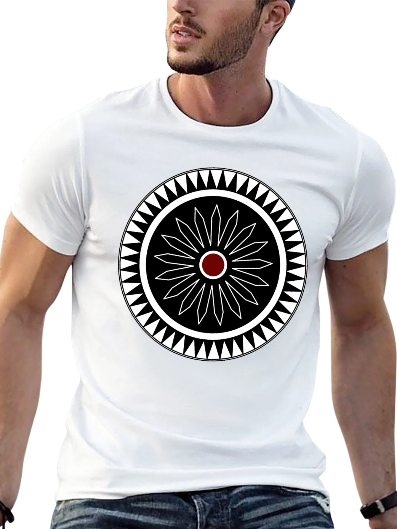 Geometric Circle Design Black T-Shirt