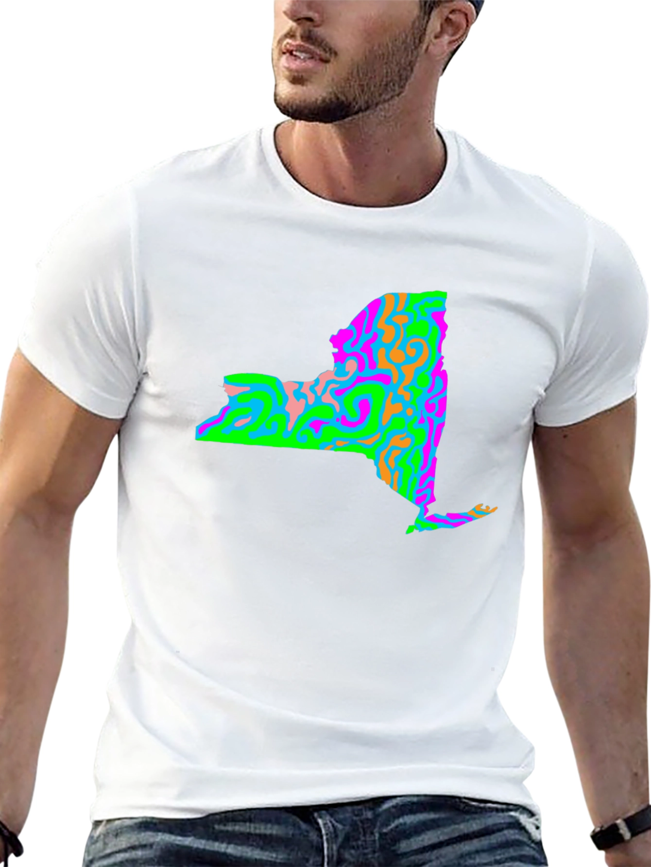 Psychedelic New York State Graphic Tee - Black
