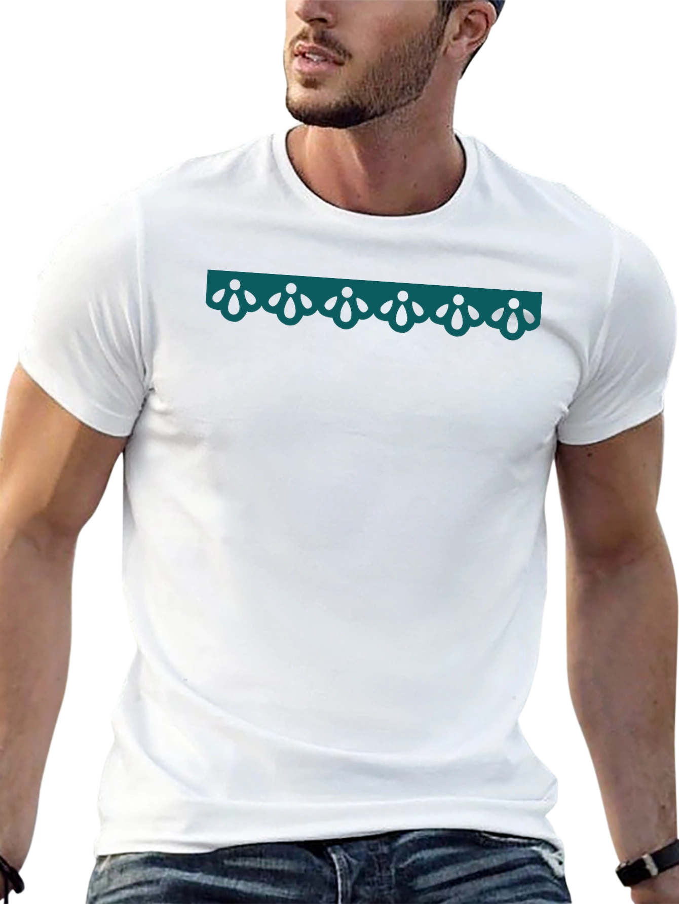 Stylish Black T-Shirt with Teal Ornamental Detail