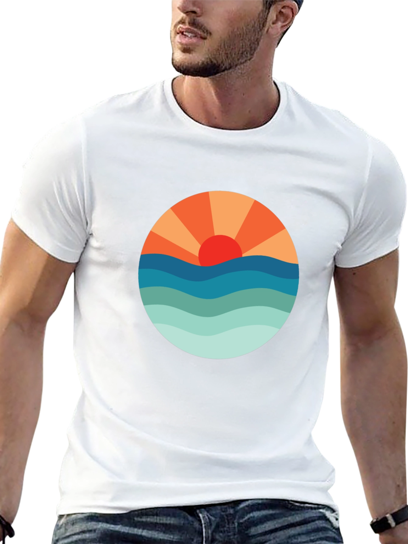 Sunset Waves Graphic Tee - Black Cotton Blend