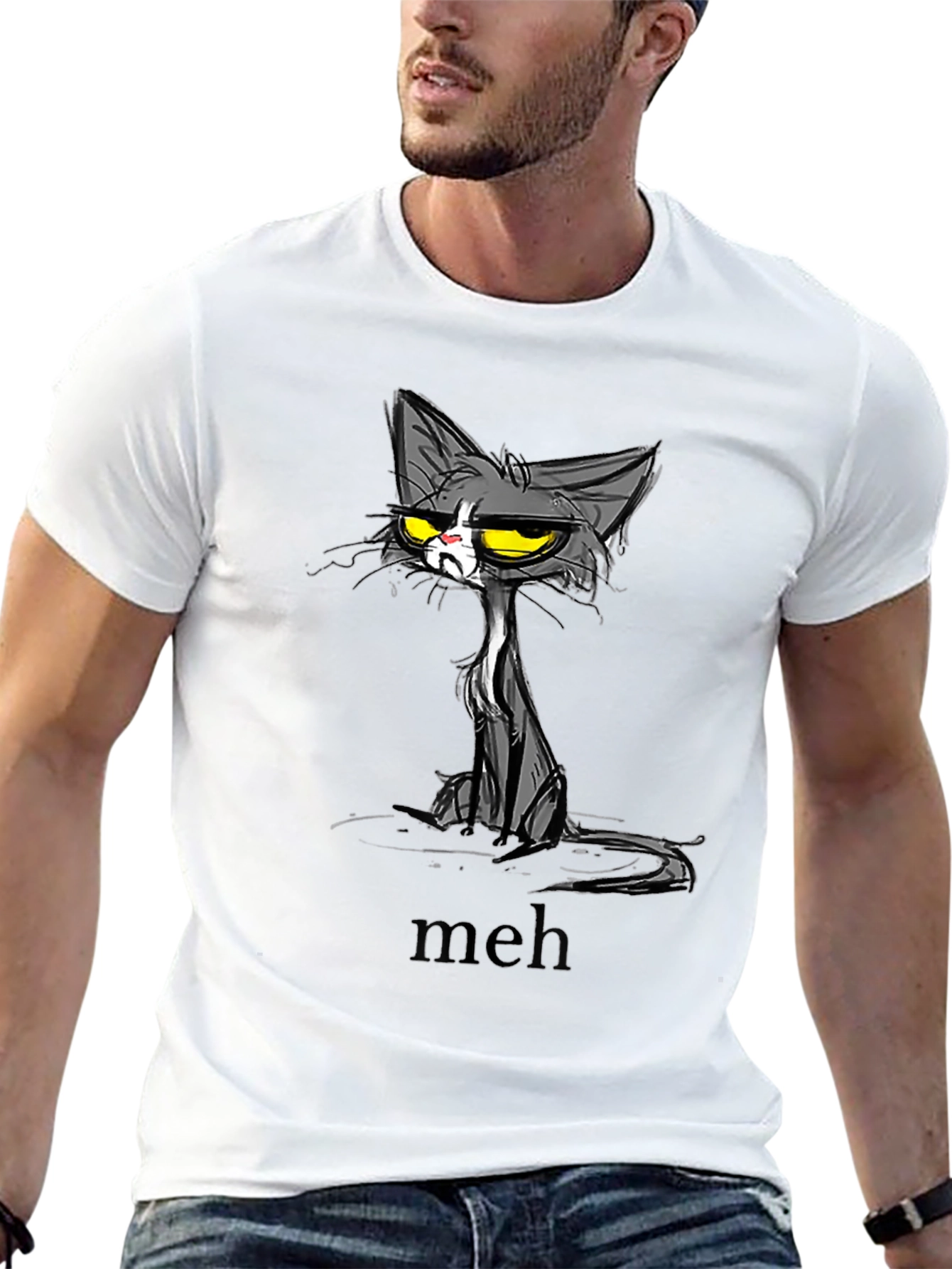 Meh Cat Graphic T-Shirt - Unisex Black Tee