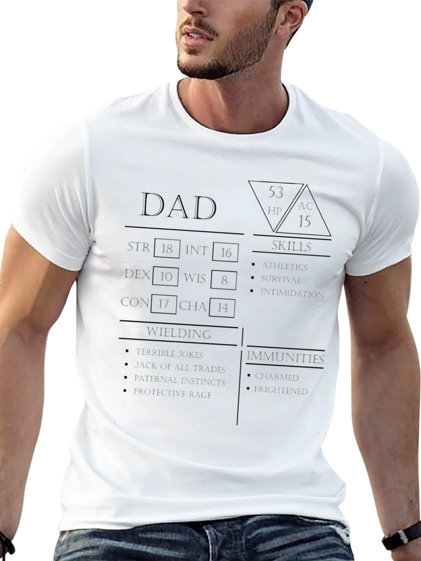 Dad RPG Stats T-Shirt - Strength Wisdom Charisma