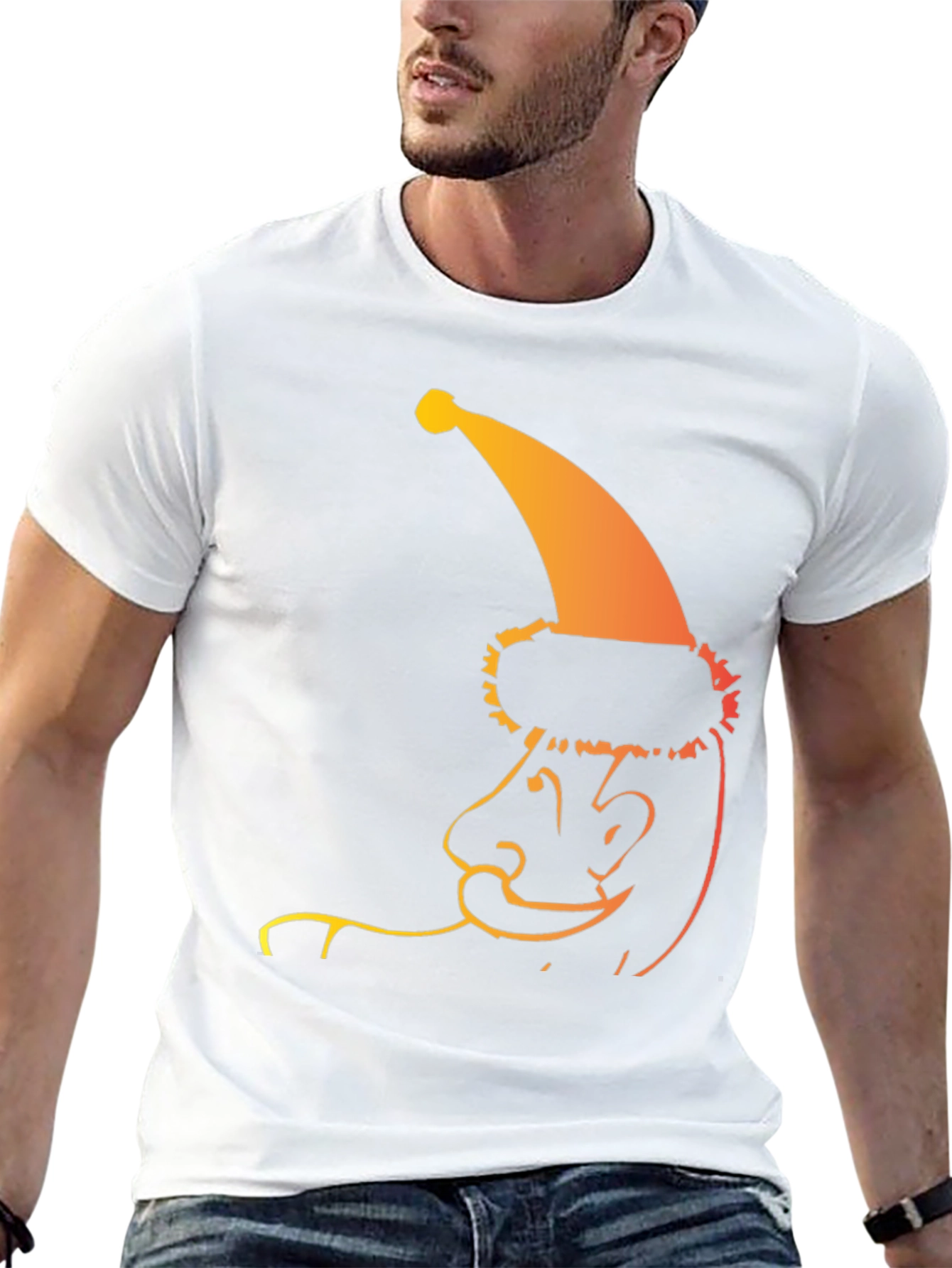 Cool Santa Line Art Black T-Shirt