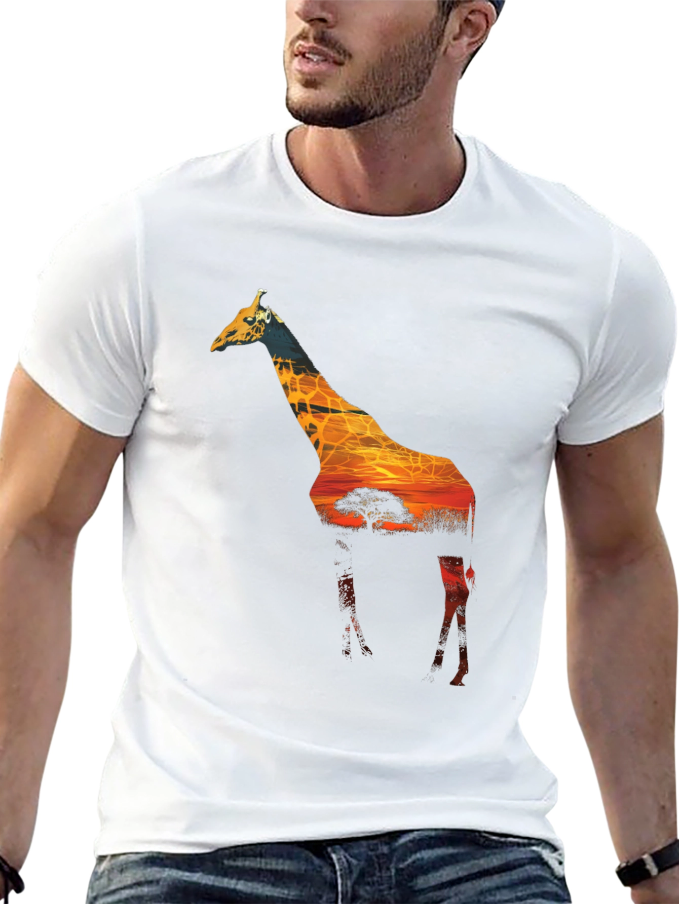 Giraffe Sunset Graphic Tee - Unique Wildlife T-Shirt