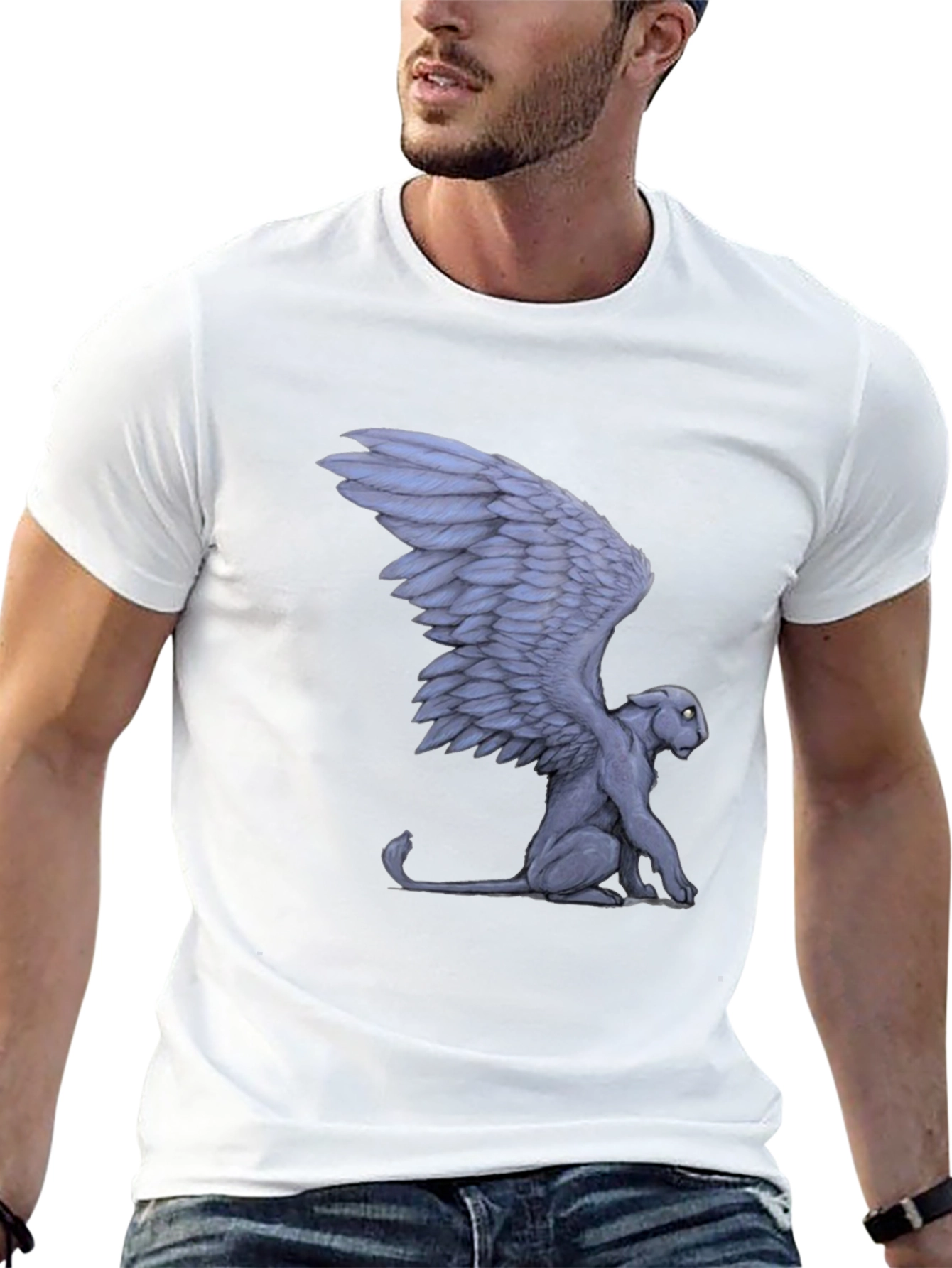 Winged Cat Graphic Tee - Black Cotton T-Shirt