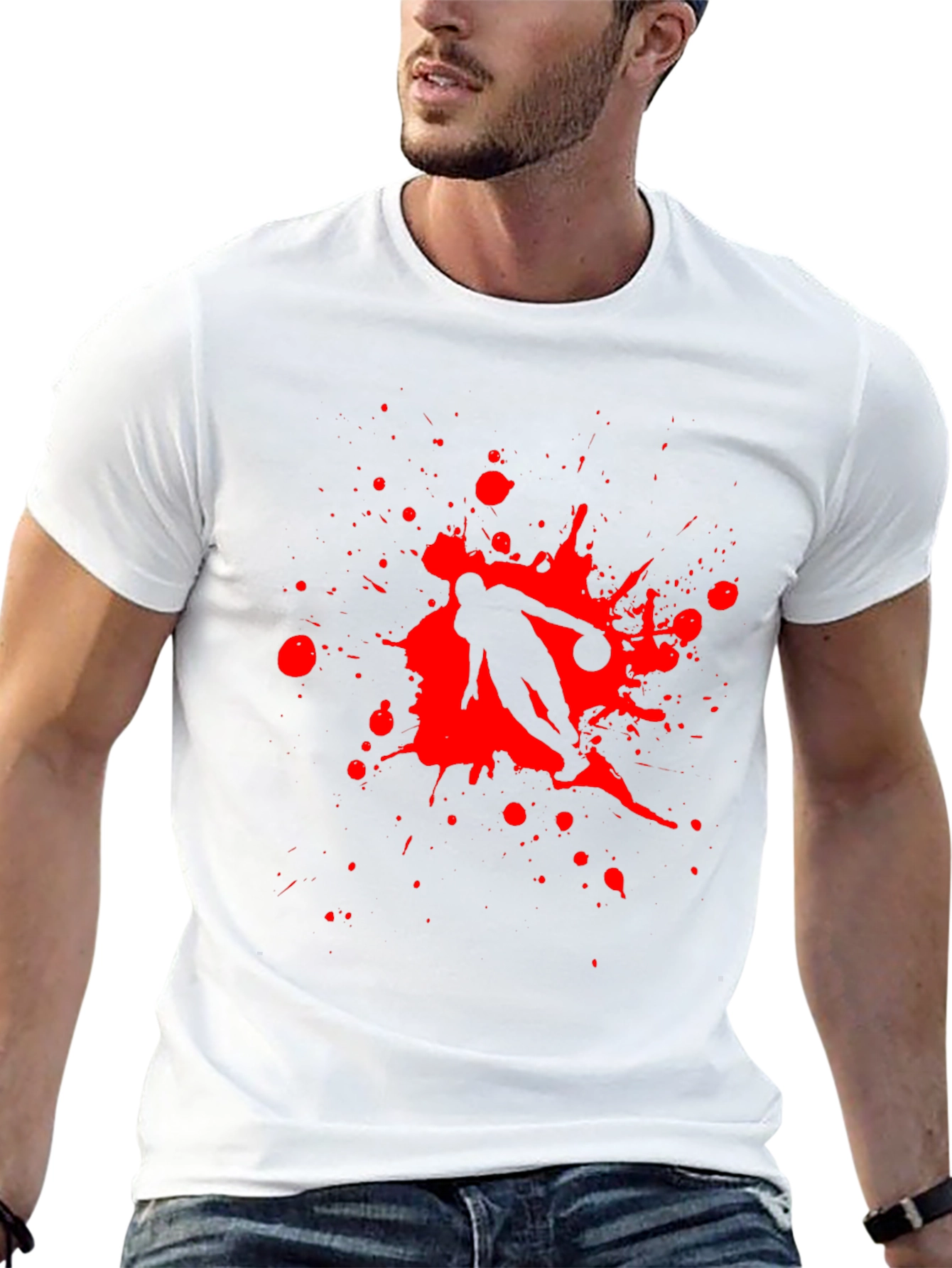 Black T-Shirt with Red Basketball Splatter Design