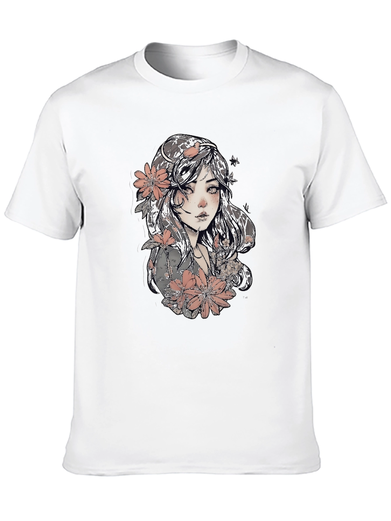 Floral Girl Graphic Black T-Shirt