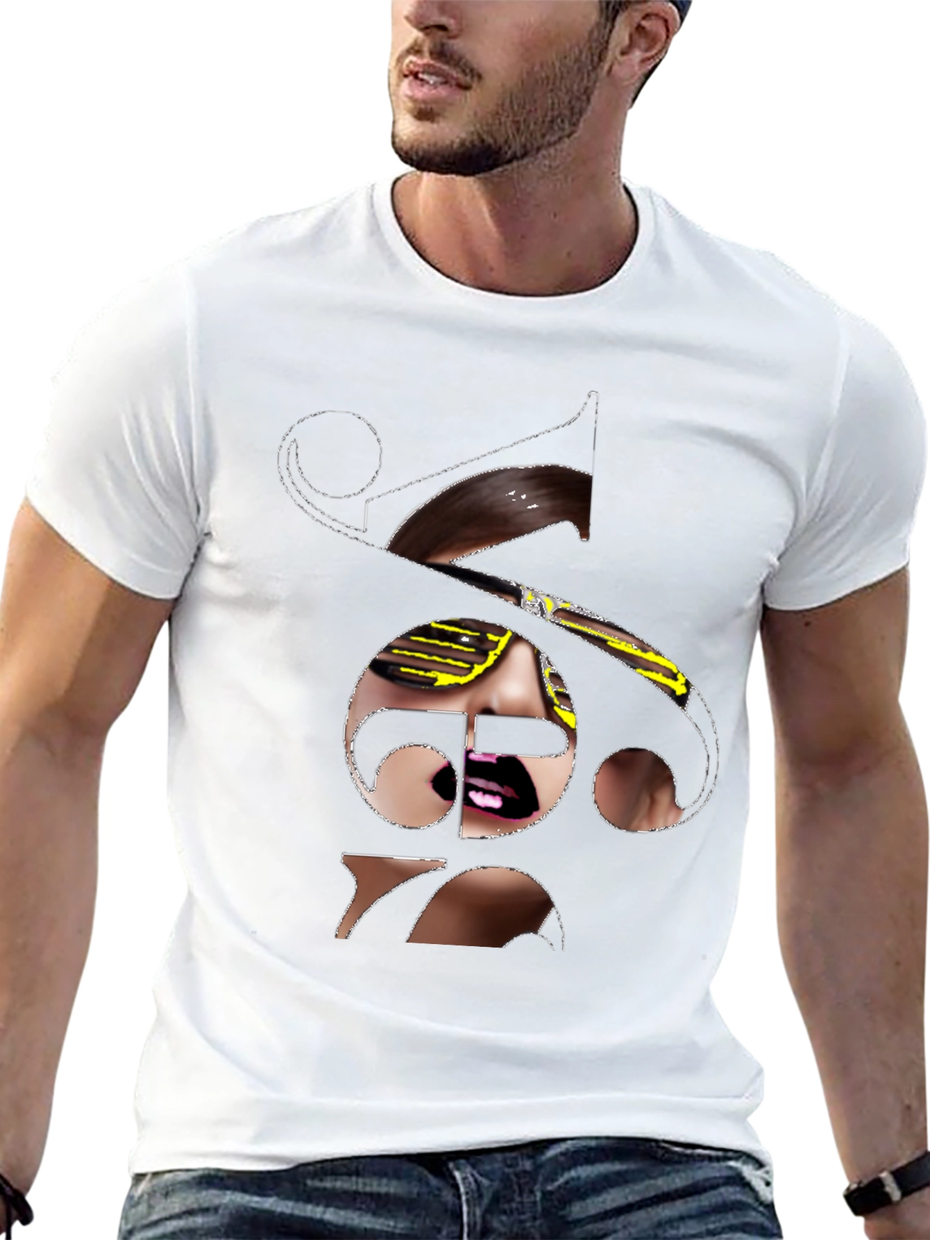 Unique Graphic Print Tee - Black Cotton Blend