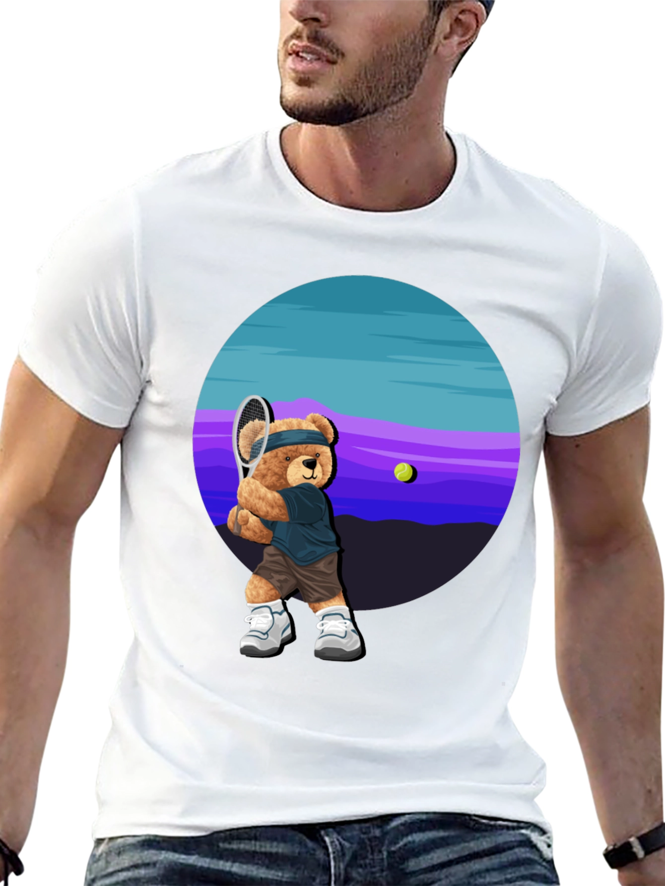 Tennis Bear Graphic Tee - Cool Casual Shirt