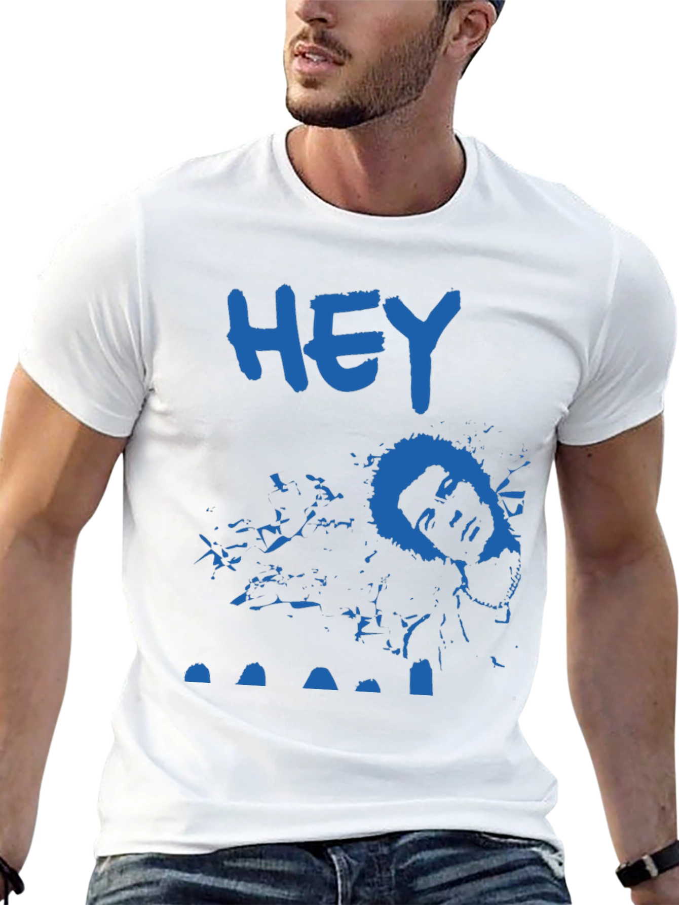 Blue HEY Tee: Unique Graphic Print