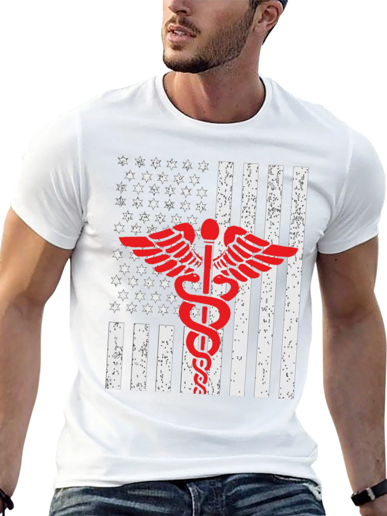Patriotic Medical T-Shirt - American Flag Caduceus