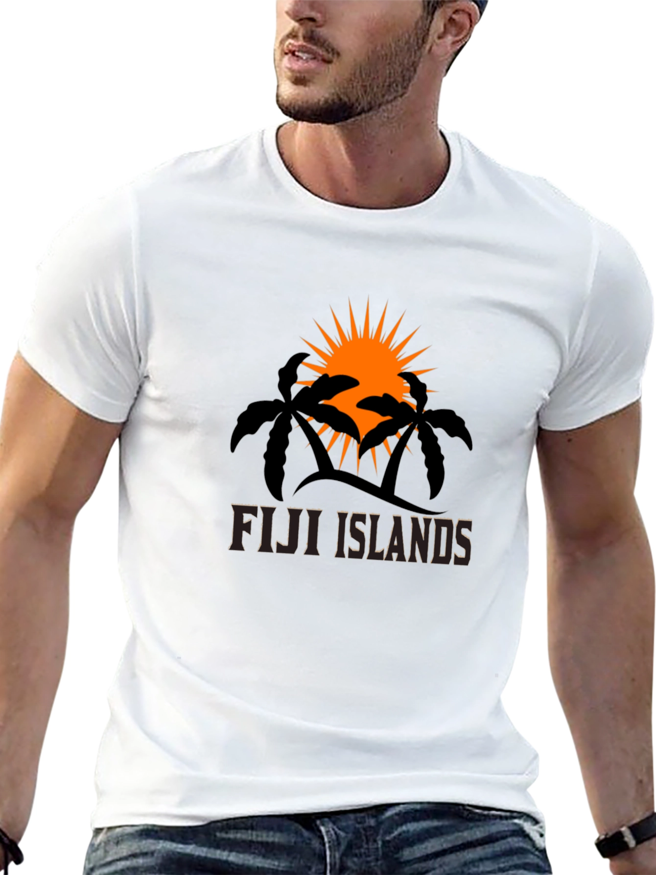 Fiji Islands Graphic Tee - Palm Tree Sunset Design