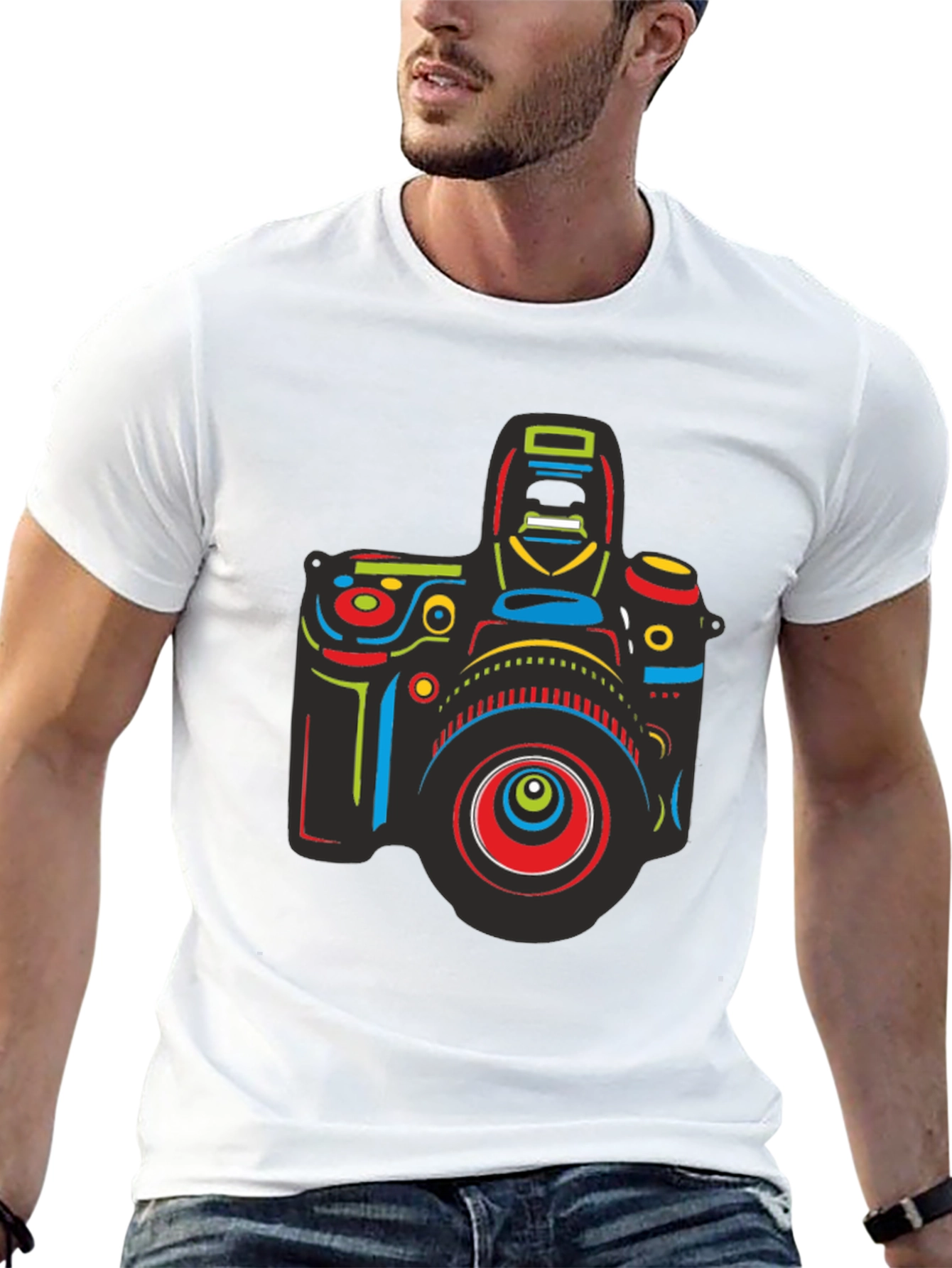 Neon Camera Graphic Tee - Black Cotton