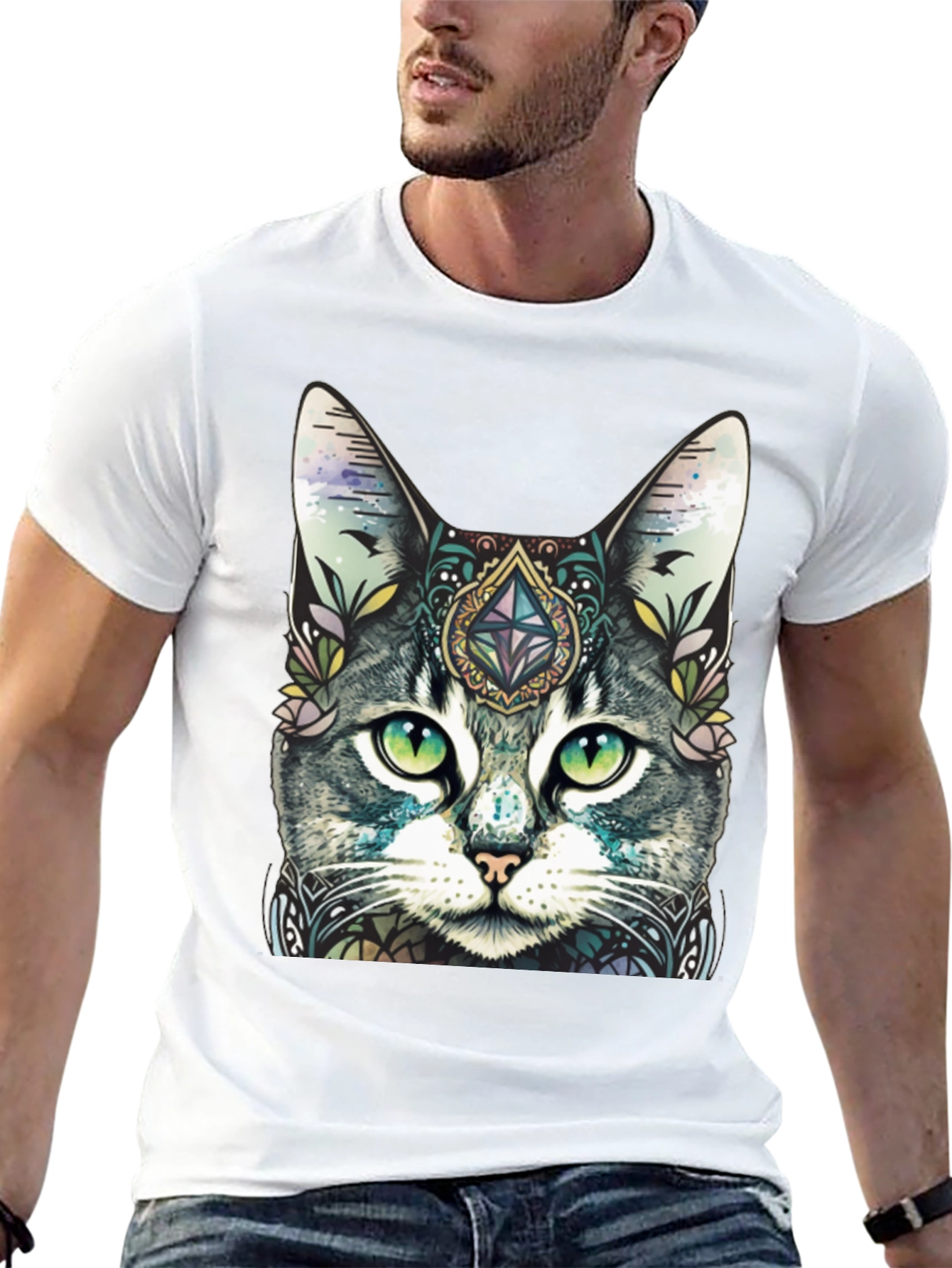 Mystic Cat Graphic Tee - Unique Artistic Design