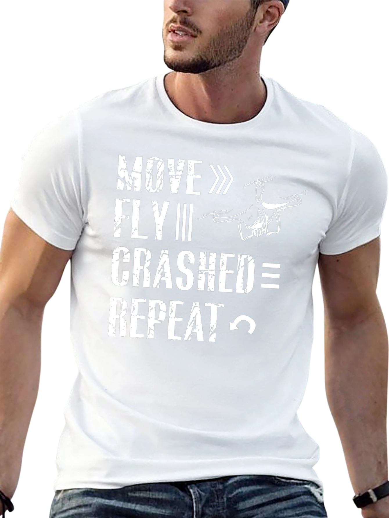 Drone Enthusiast Black T-Shirt: Move Fly Crash Repeat