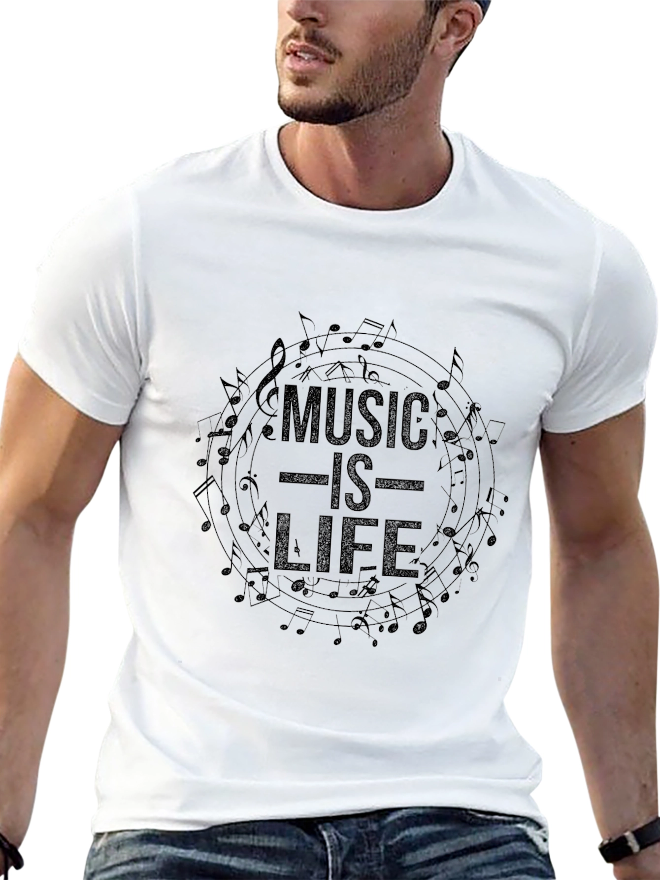 Music is Life Graphic T-Shirt - Black