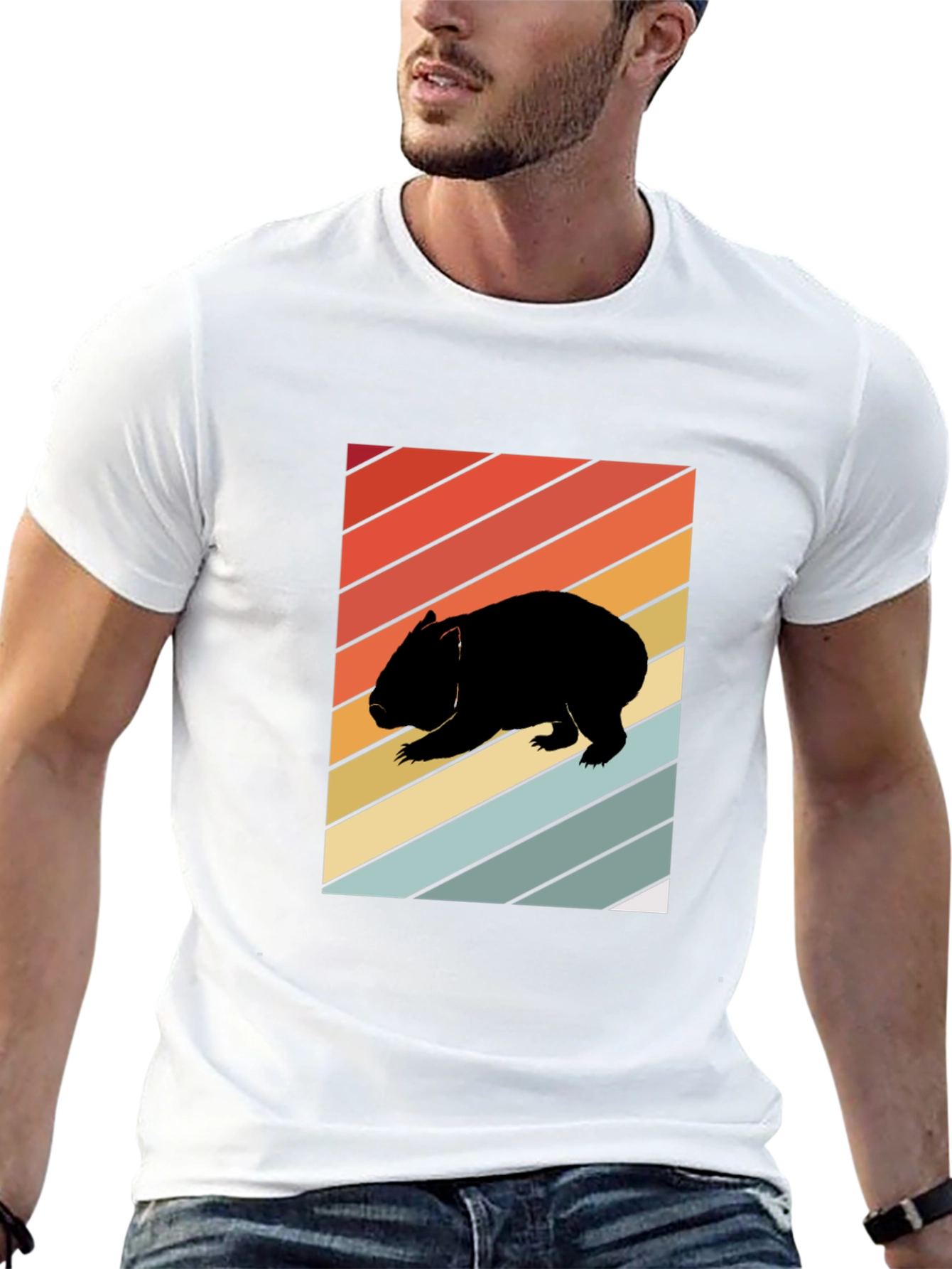 Retro Wombat Graphic Tee - Black Cotton T-Shirt