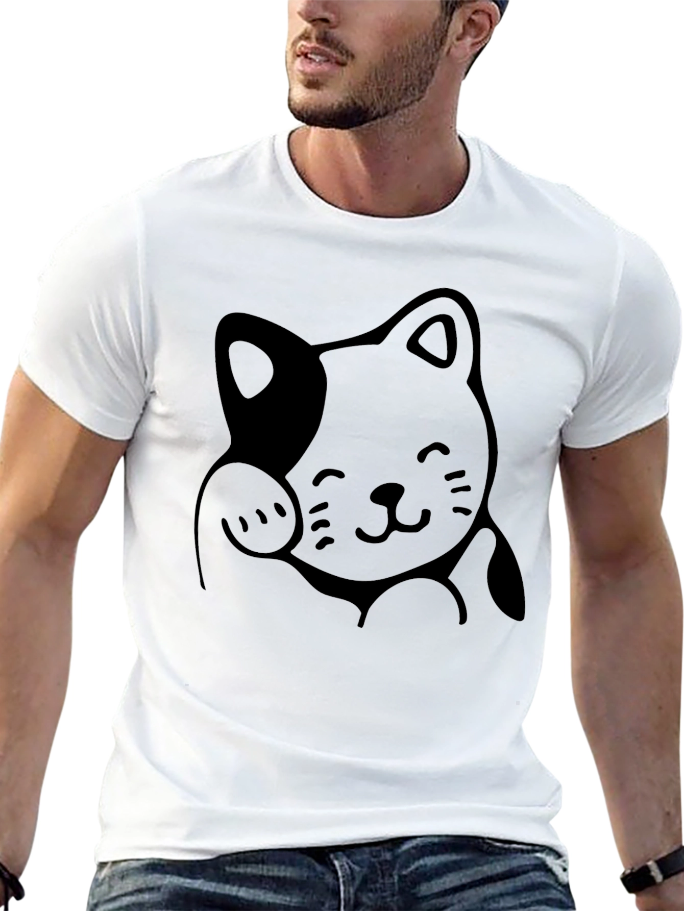 Cute Lucky Cat Graphic Tee - Black