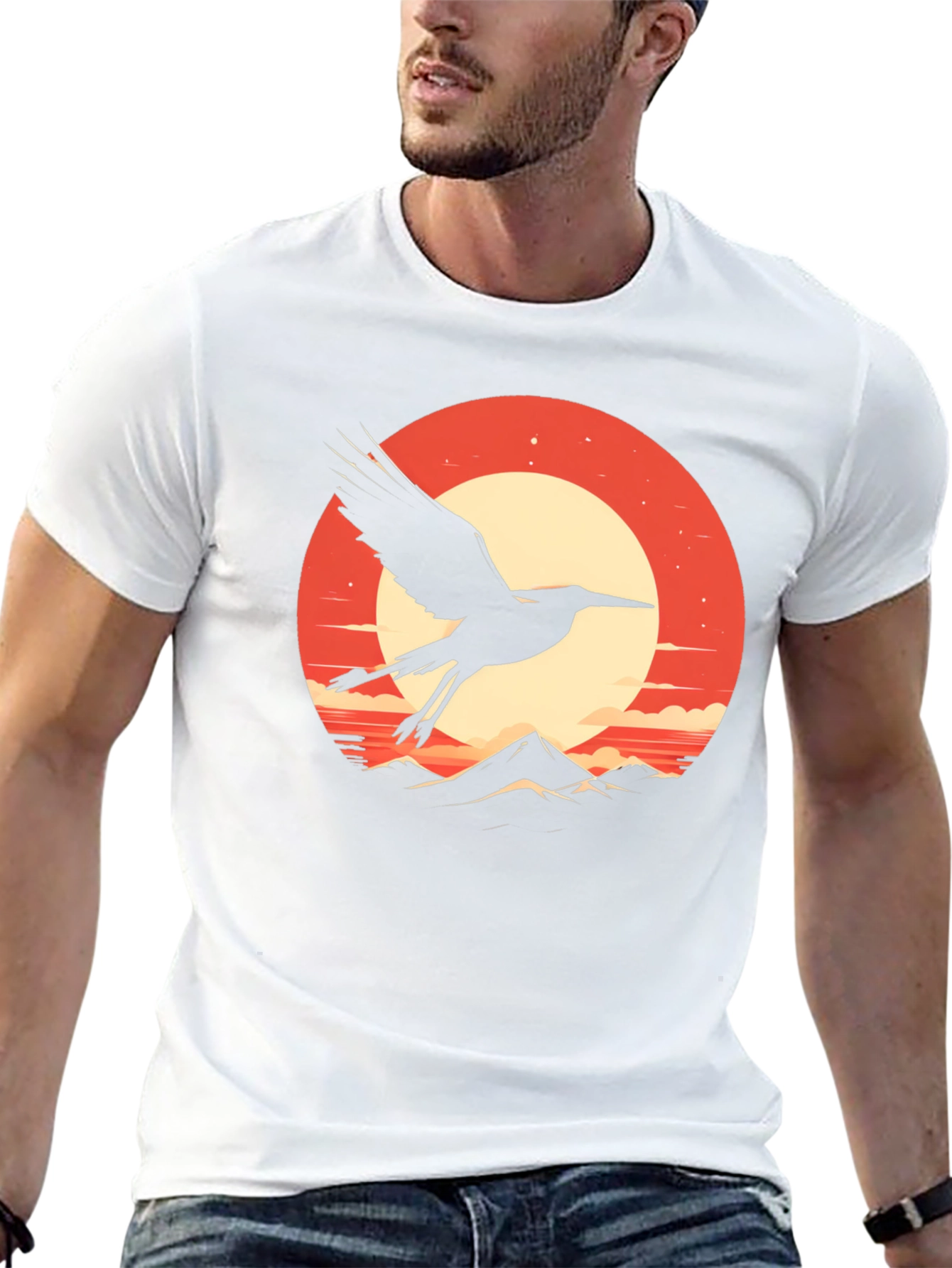Crane Sunset Graphic Tee - Stylish Black T-Shirt