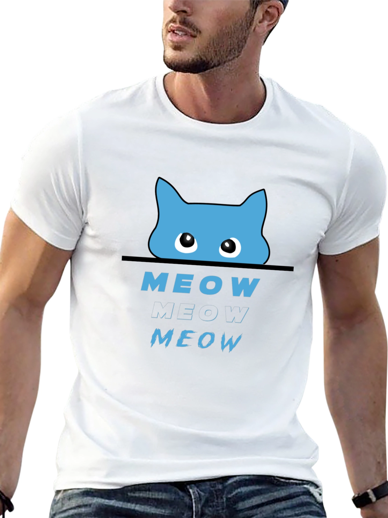 Meow Cat Graphic T-Shirt - Black