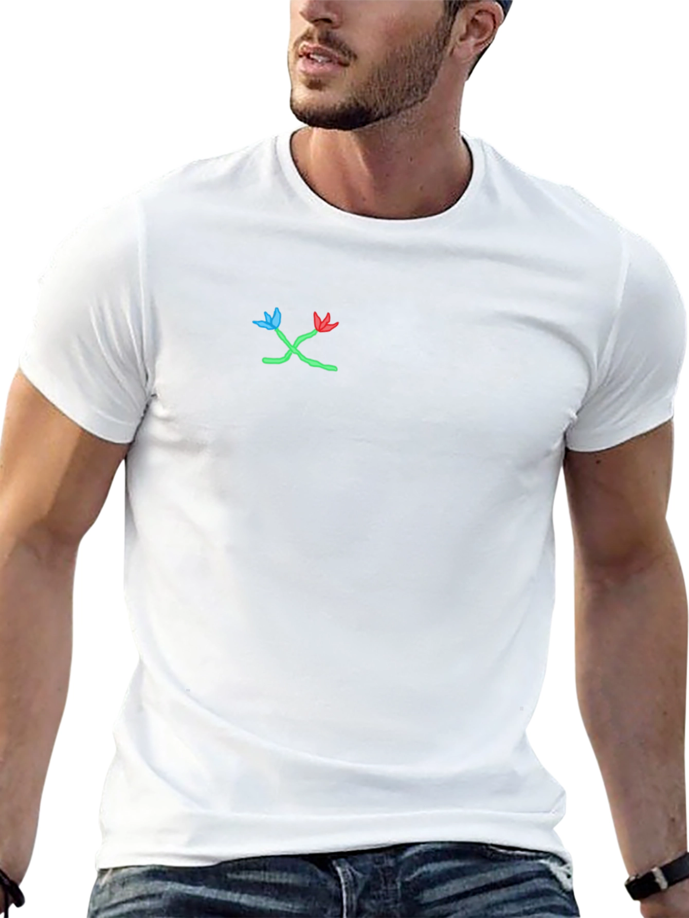 Black T-Shirt with Floral Design