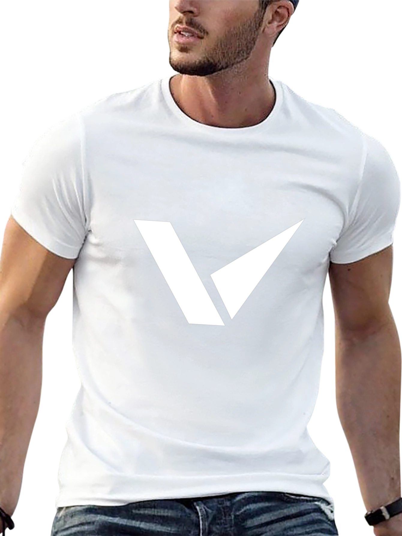 Modern Graphic Tee - Black with White V Design